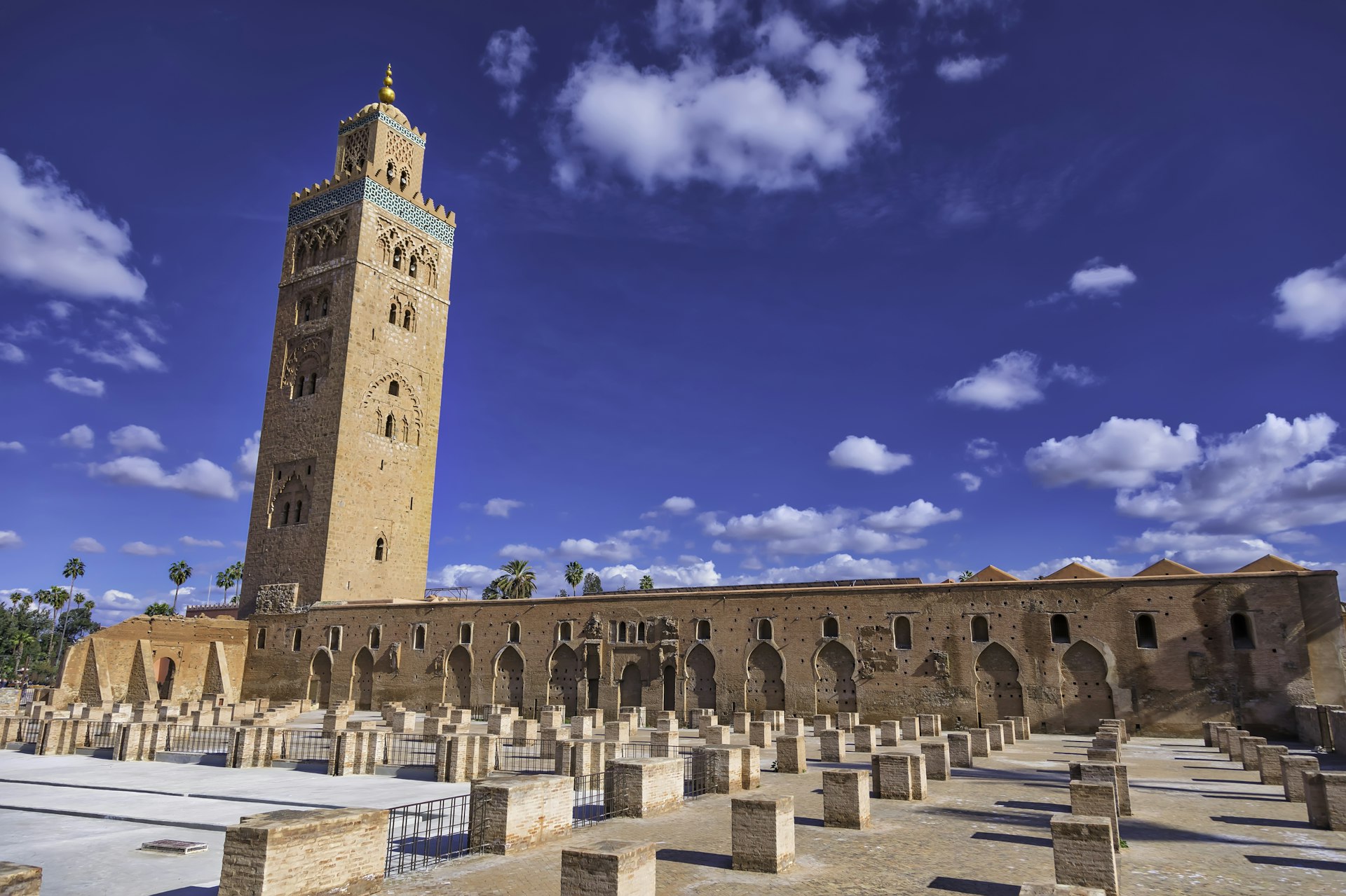 The minaret of the Kutubiyya Mosque - the largest mosque in Marrakesh, Morocco