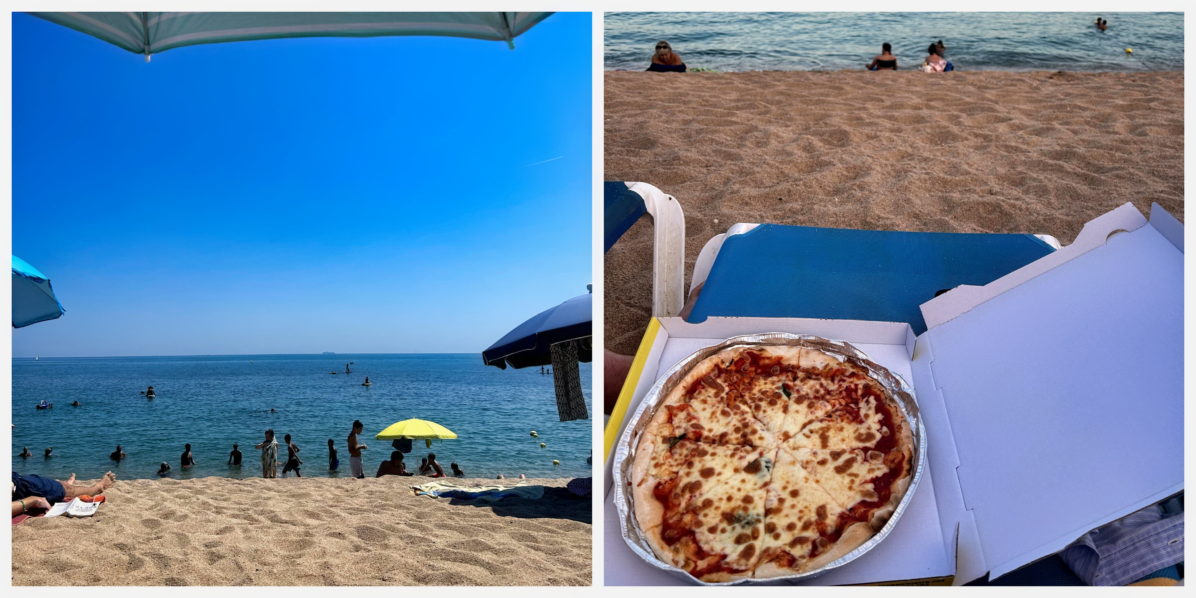 Close-up of margharita pizza on the beach