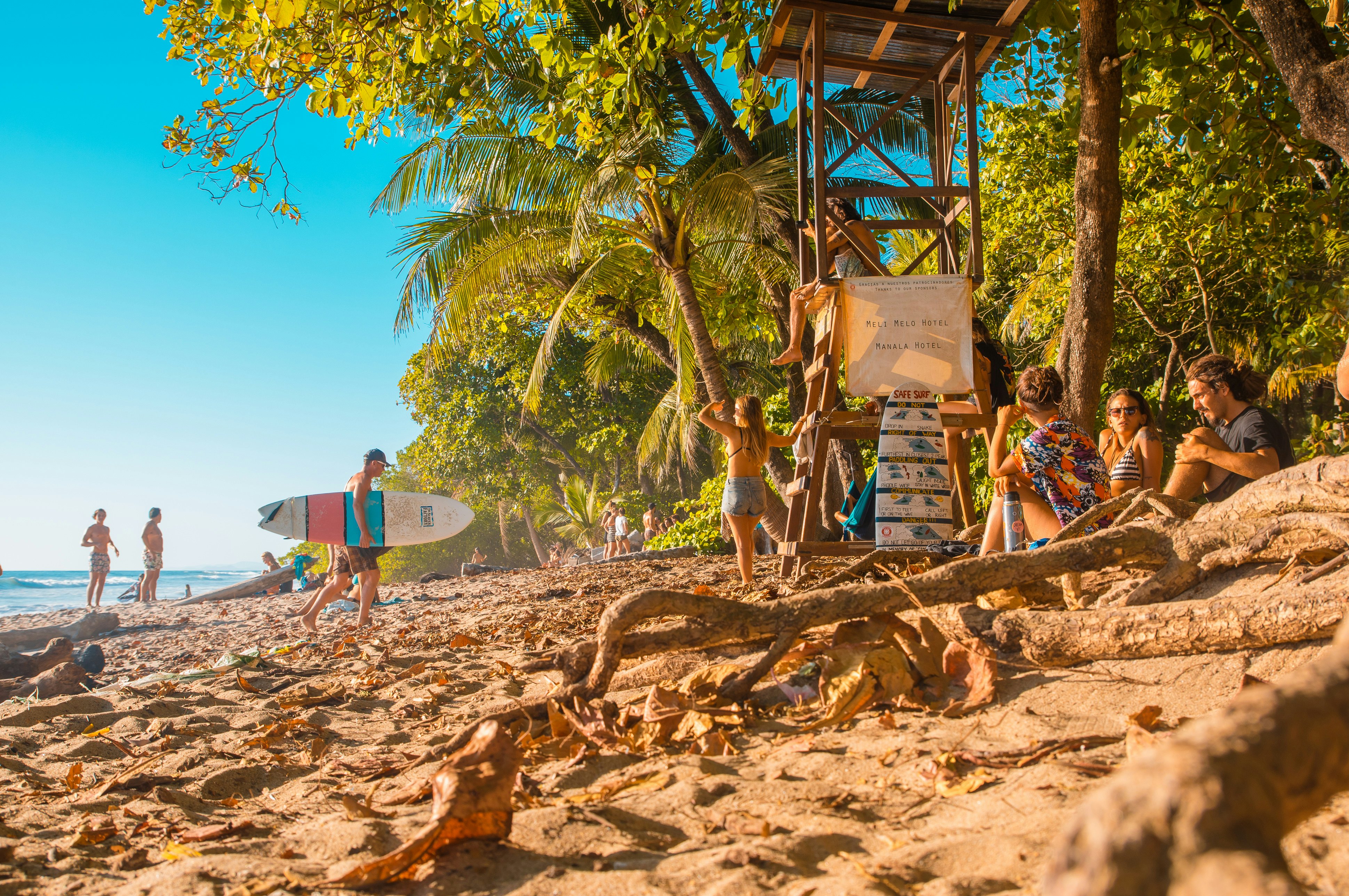 Santa Teresa, Costa Rica - June, 28, 2018: Toursist sirtring in the sand and enjoying the beautiful view of Santa Teresa beach, and some surfers check out the conditions to surf
1179425161
activity, adult, adventure, amateur, atlantic ocean, beach, costa rica, day, education, family, fun, girl, group of people, holiday, kids, landscape, learning, men, outdoors, pacific ocean, people, photography, portugal, praia, recreational, rock - object, school building, sea, silhouette, sport, standing, student, summer, surf, surfboard, surfing, swimming, swimwear, travel, vacation, water, wave, women, young adult, young men