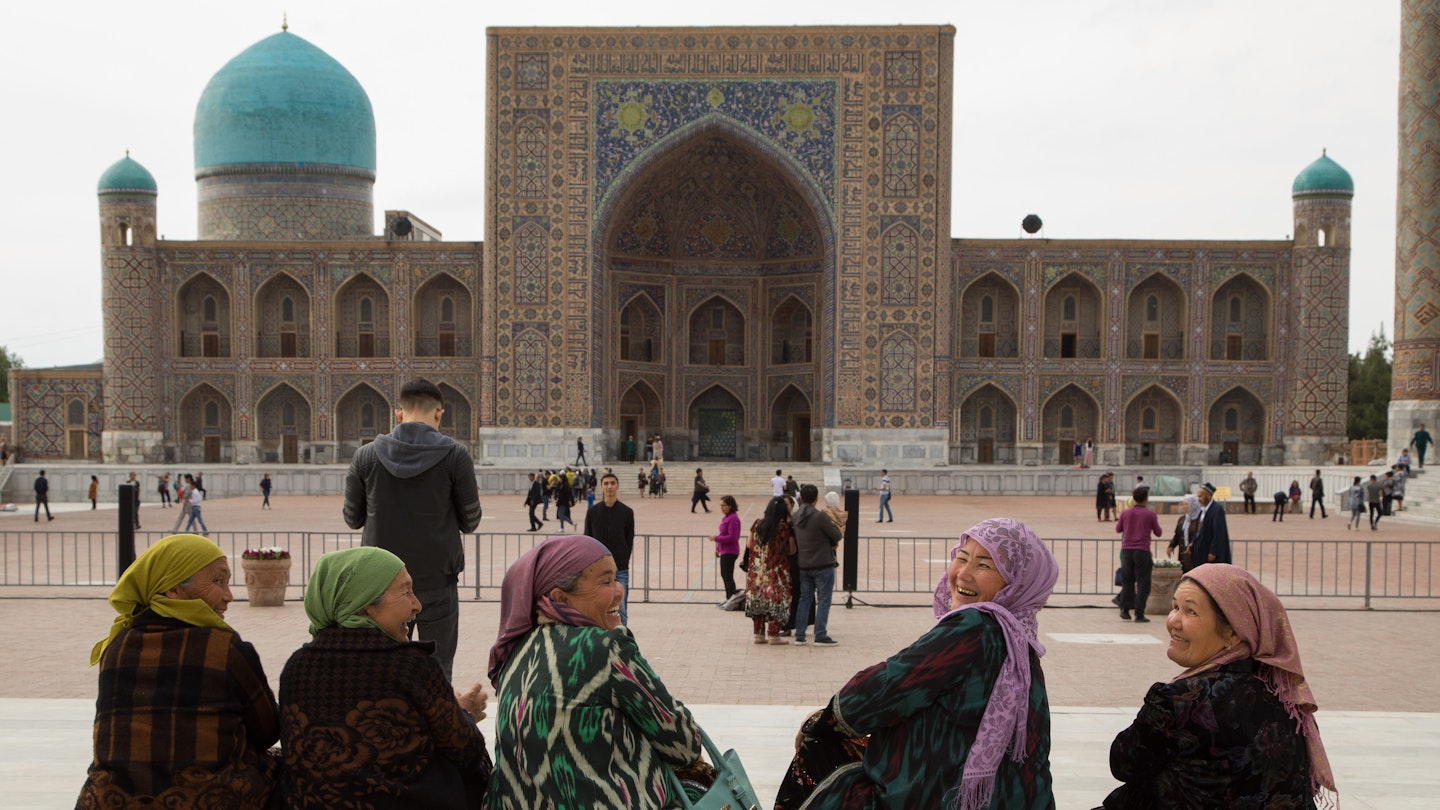 Uzbekistan Samarkand- April 20,2019 Architecture of main square of Samarkand, Uzbekistan. Smiling uzbek women sitting on the Registan Square.; Shutterstock ID 1507323896; full: 65050; gl: Online ed; netsuite: Uzbekistan places; your: Claire Naylor
1507323896
