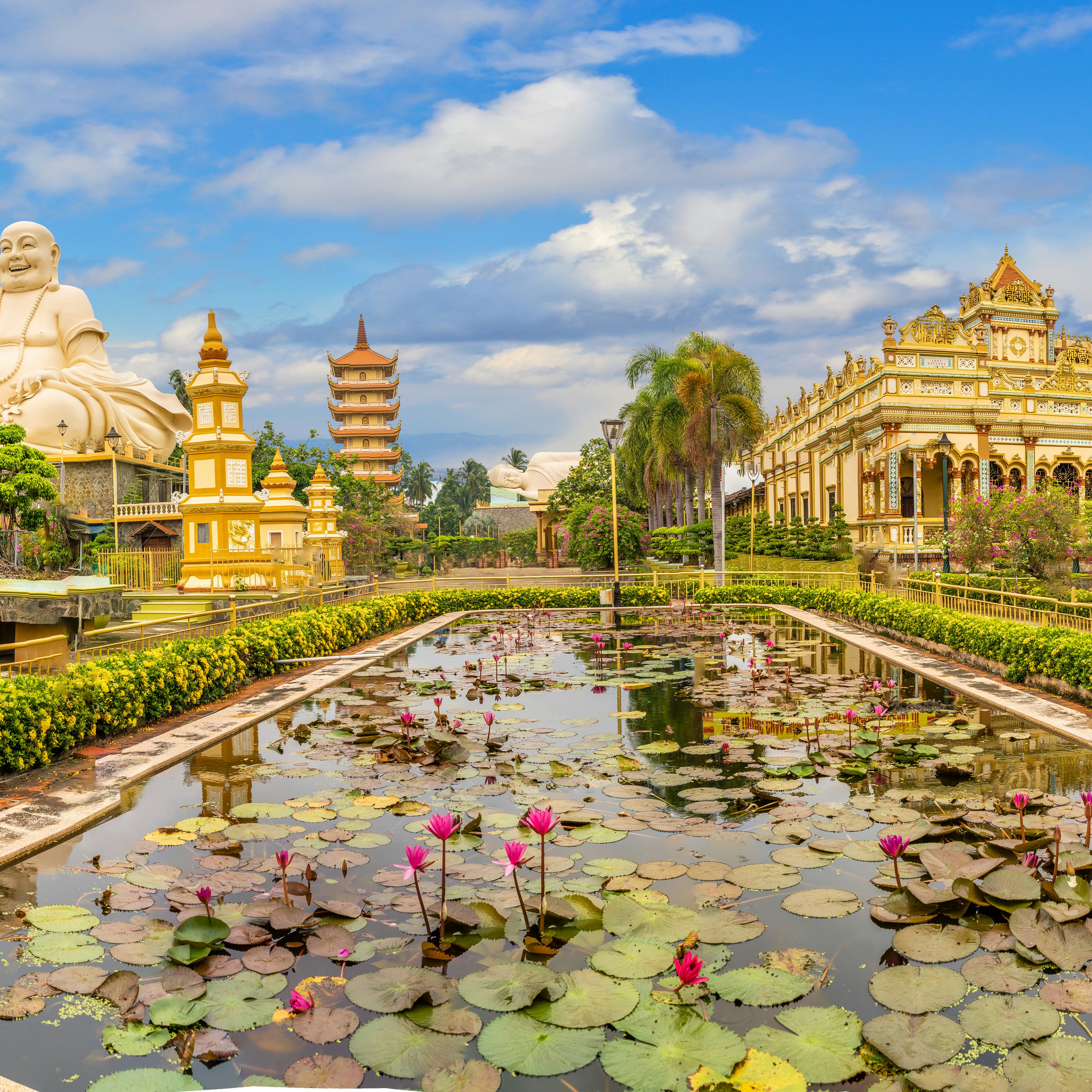 Landscape with Vinh Tranh Pagoda in My Tho, Mekong Delta, Vietnam.