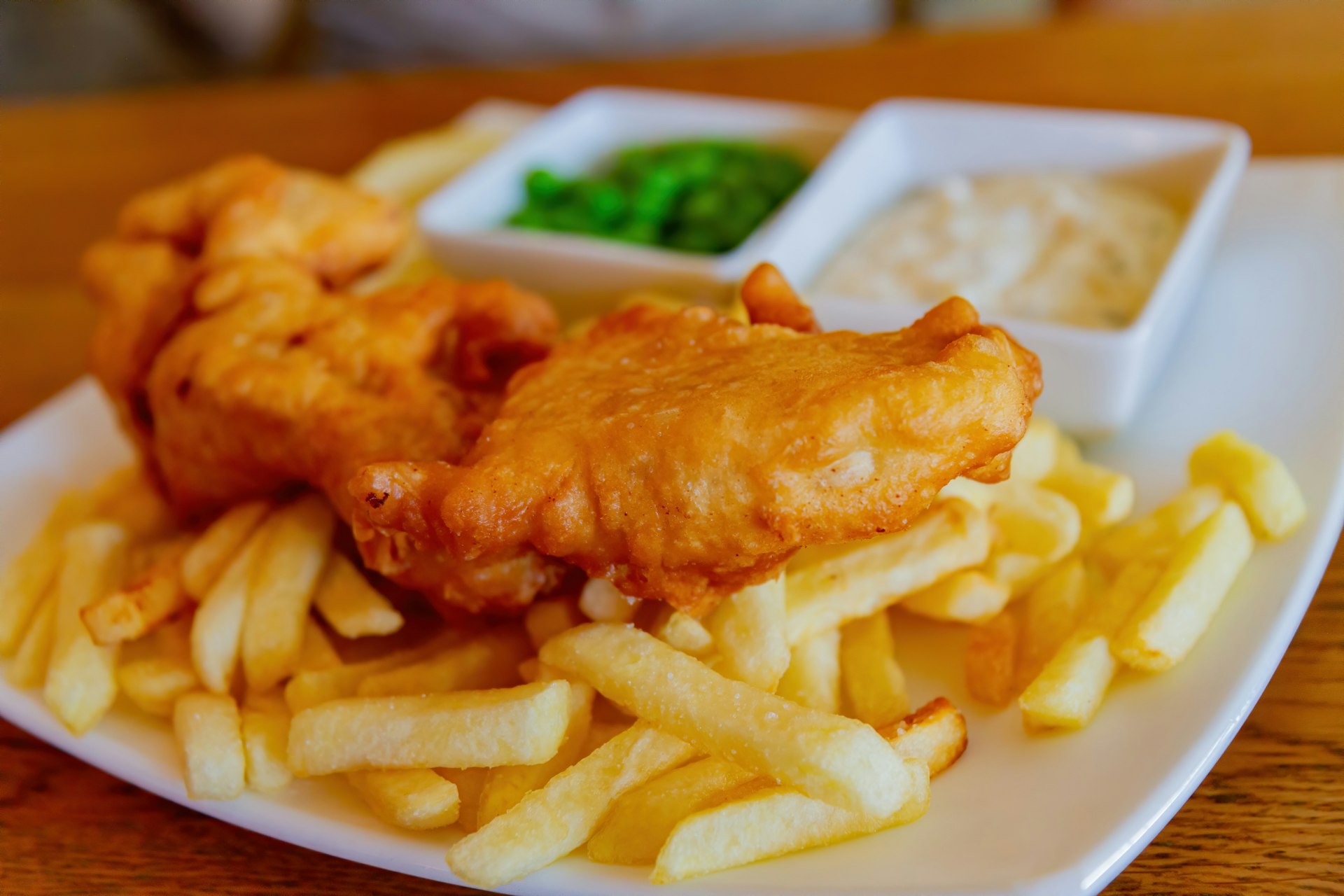 A plate of traditional fish and chips in London