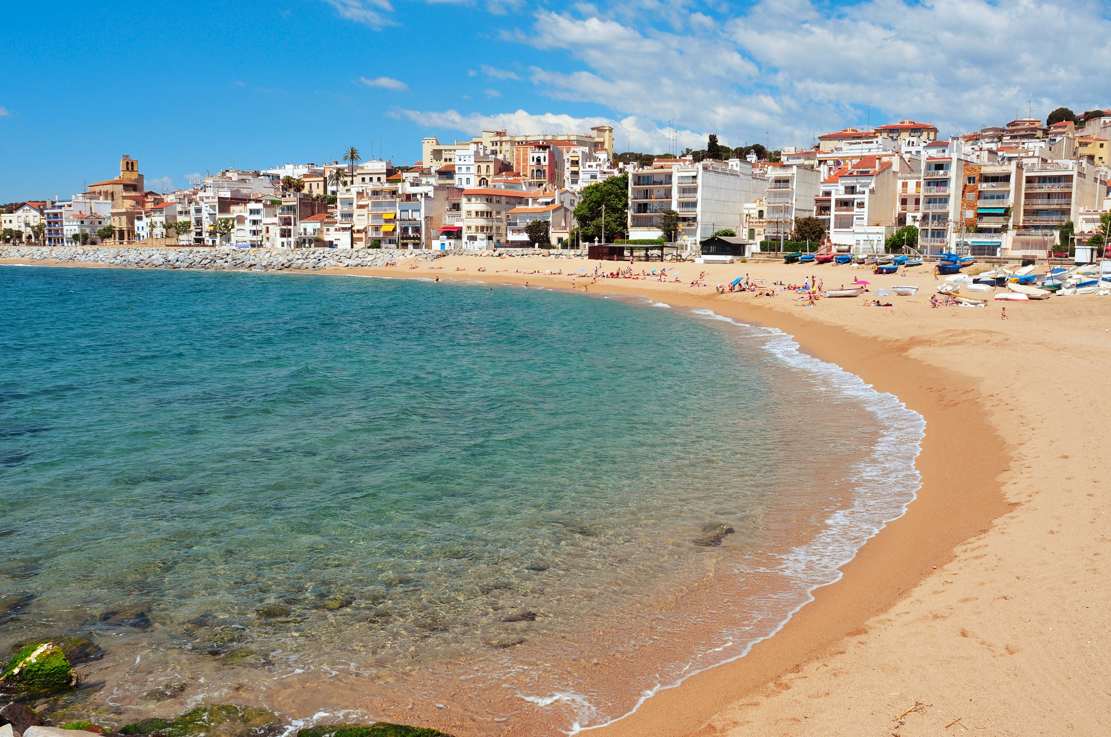 view of Platja de les Barques beach in Sant Pol de Mar, Spain