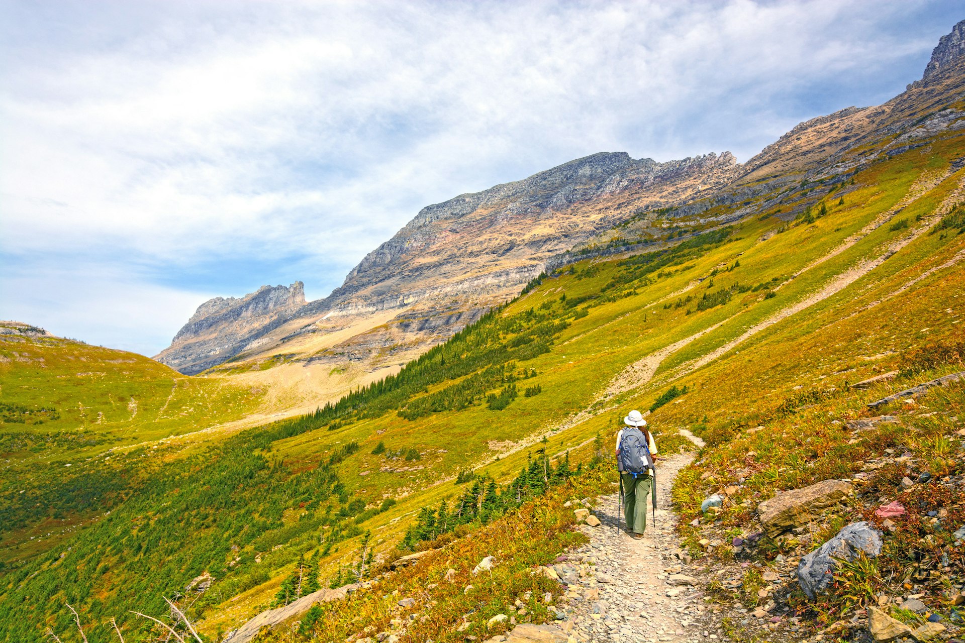 Trekking in Glacier National Park in Montana in the fall