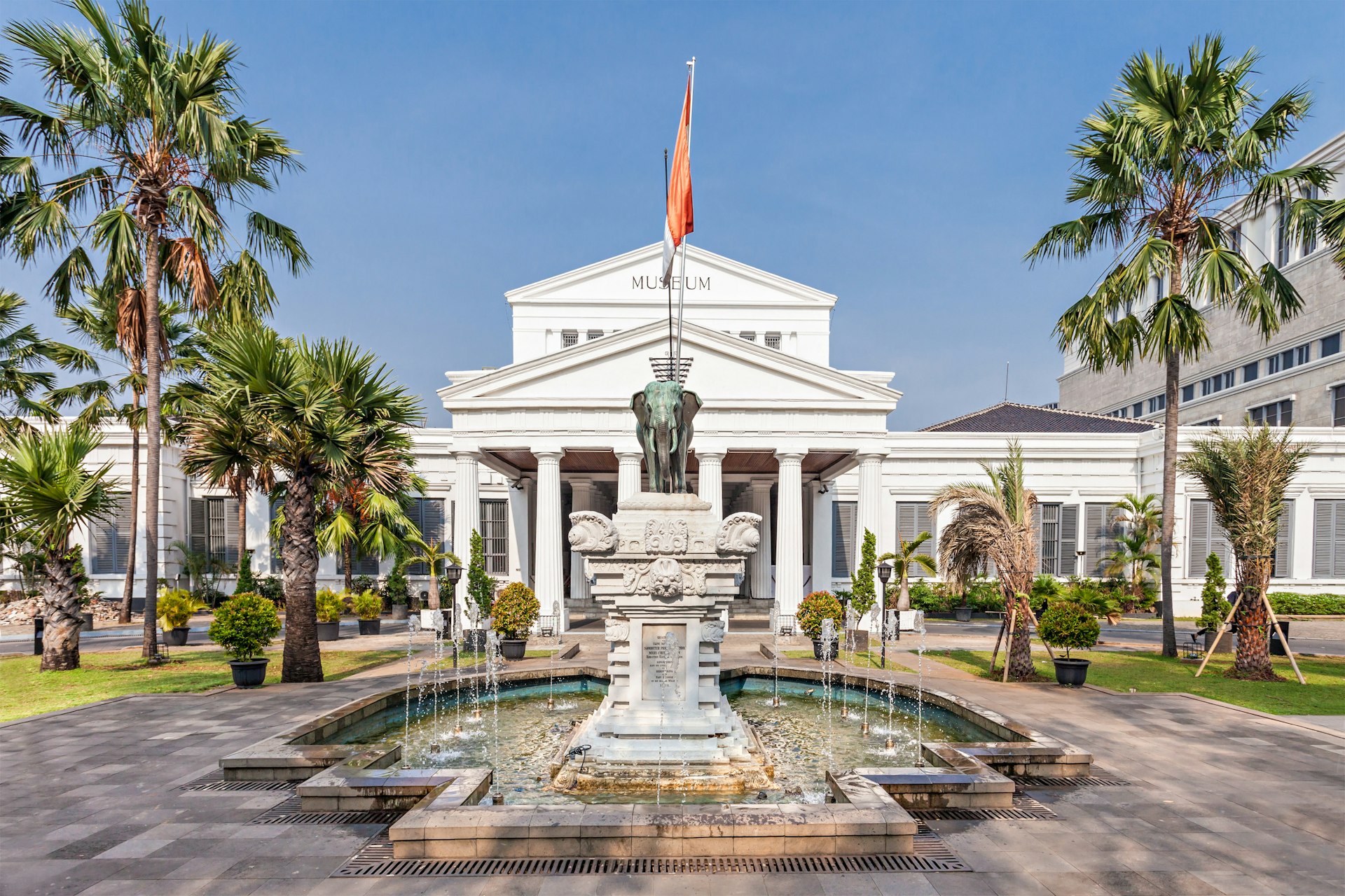 The gleaming white frontage of the National Museum of Indonesia in Jakarta