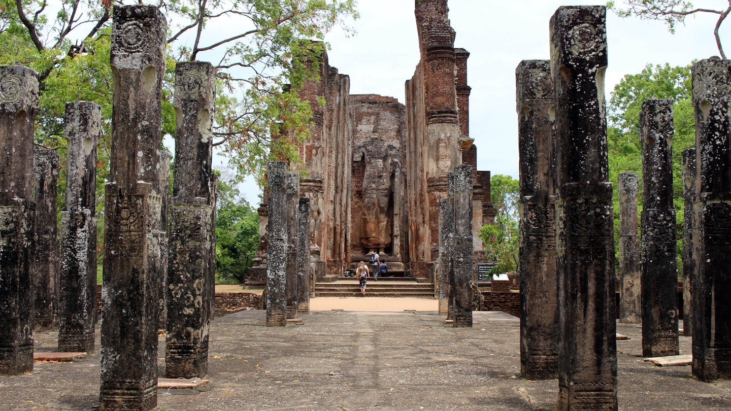 The pillars of Alahana Pirivena around Polonnaruwa Ancient City - stock photo
The pillars of Alahana Pirivena around Polonnaruwa Ancient City. Taken in Sri Lanka, August 2018.