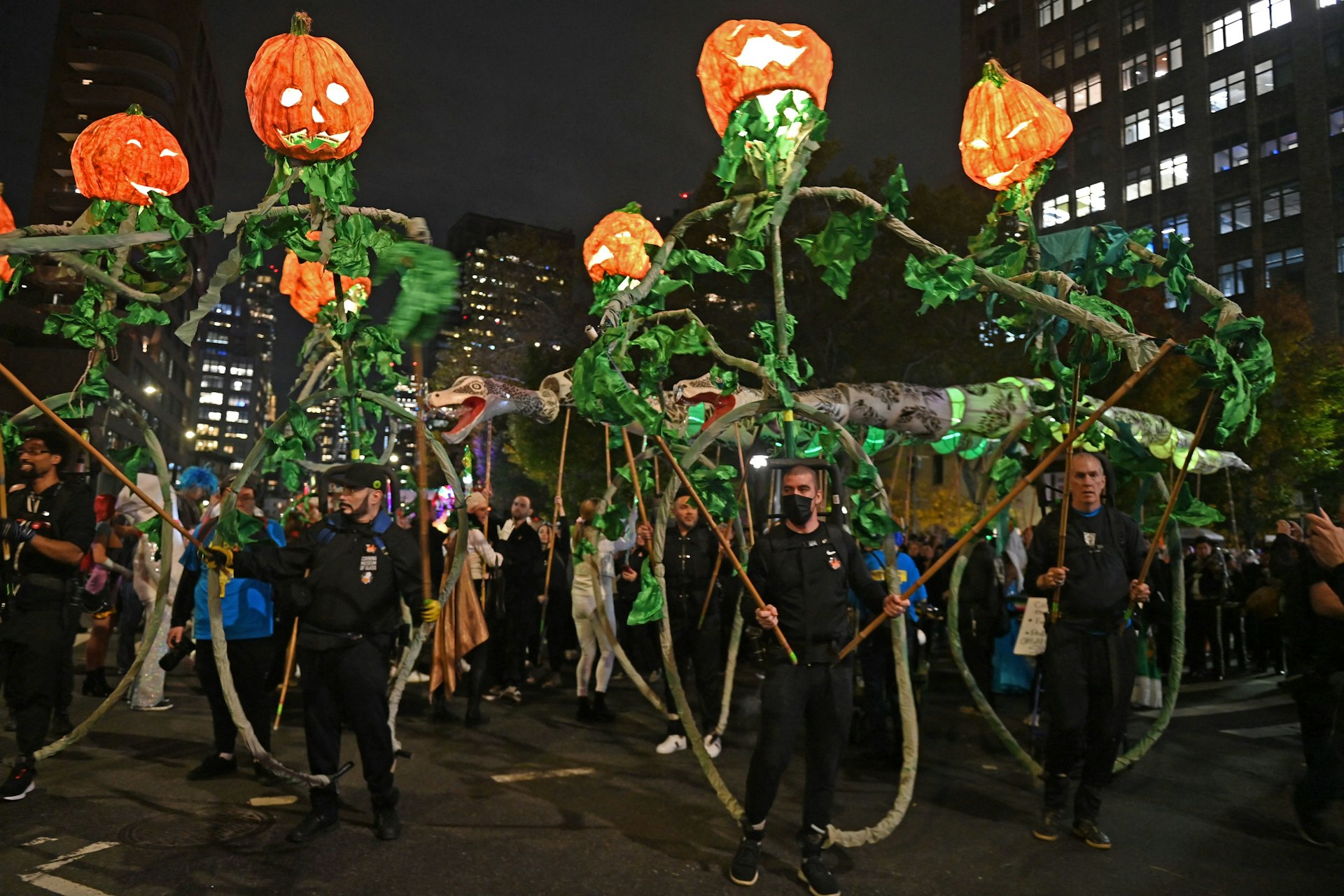 Revellers march in costumes during the 49th Annual Halloween parade in Greenwich Village, New York, New York, USA