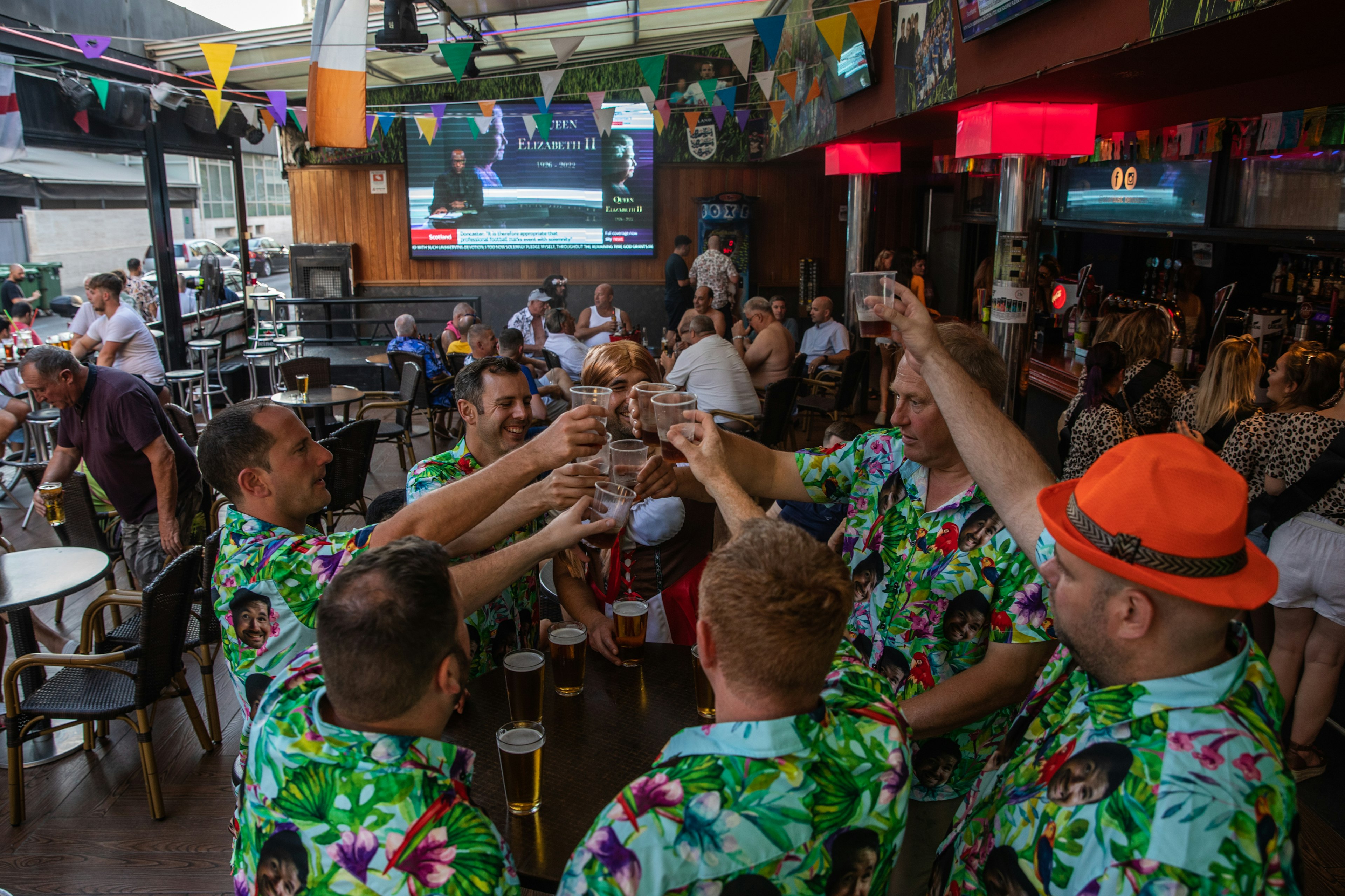 group of tourists celebrate a bachelor party, Benidorm, Valencia, Spain