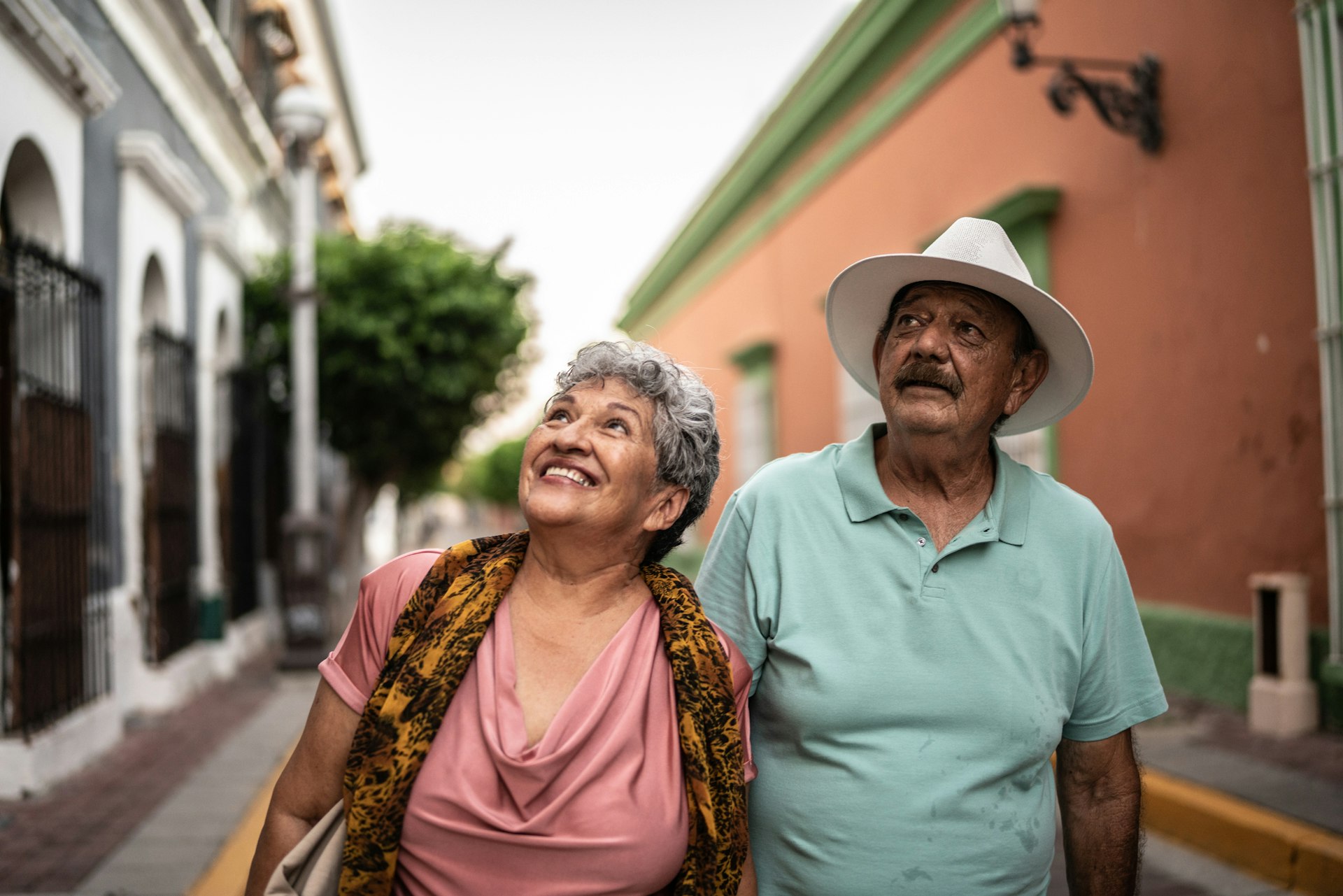Senior couple walking around the historic district in Mexico city