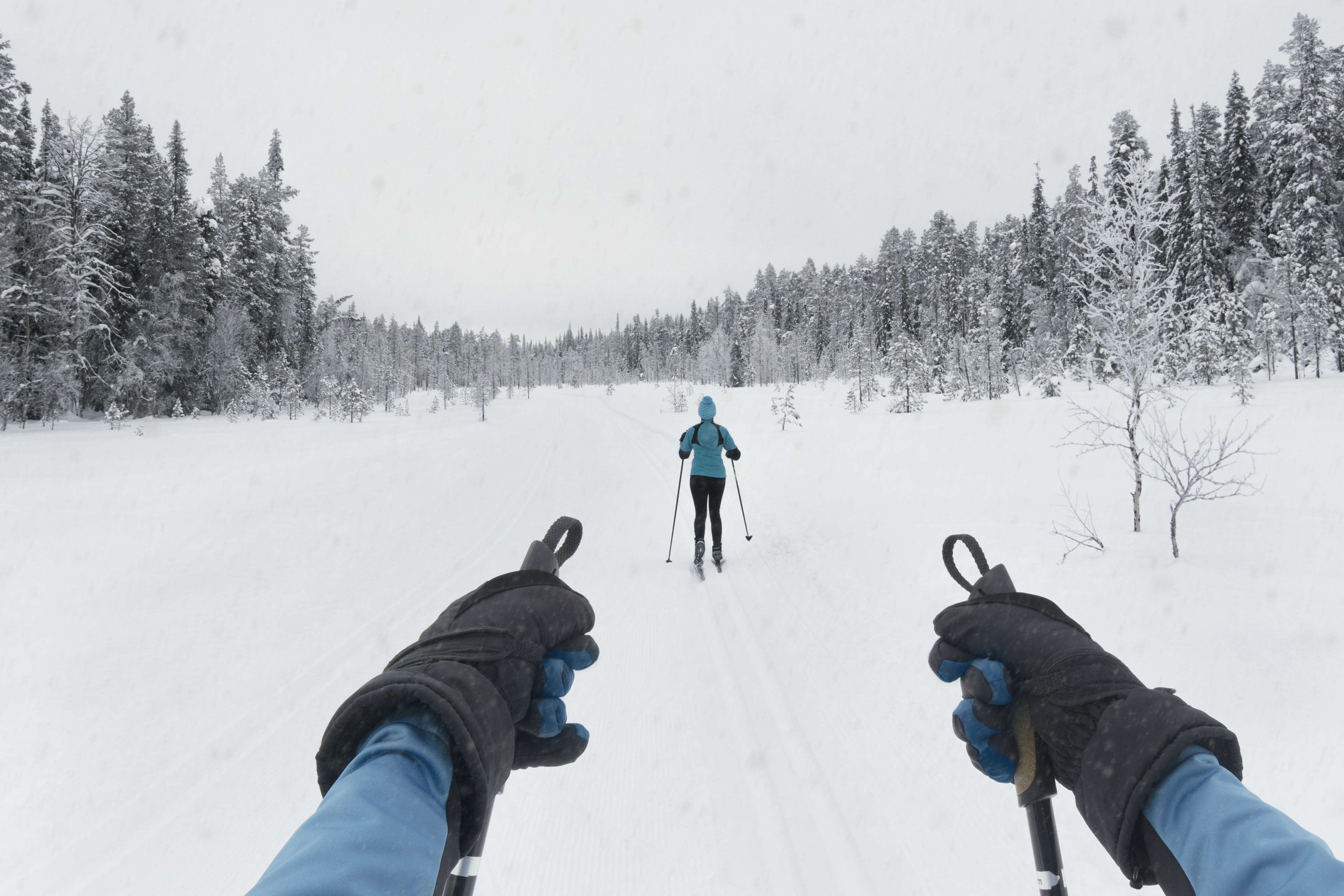 People cross-country skiing in ۱ä, Kolari, Finland