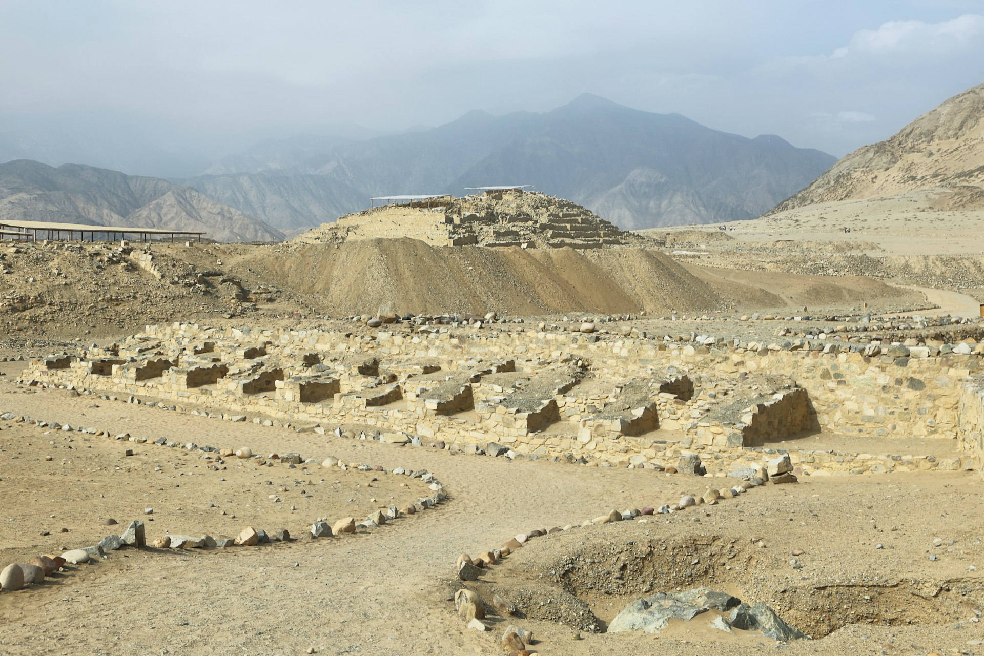 Ancient landscape view at Caral, a UNESCO World Heritage site and the most ancient city in the Americas