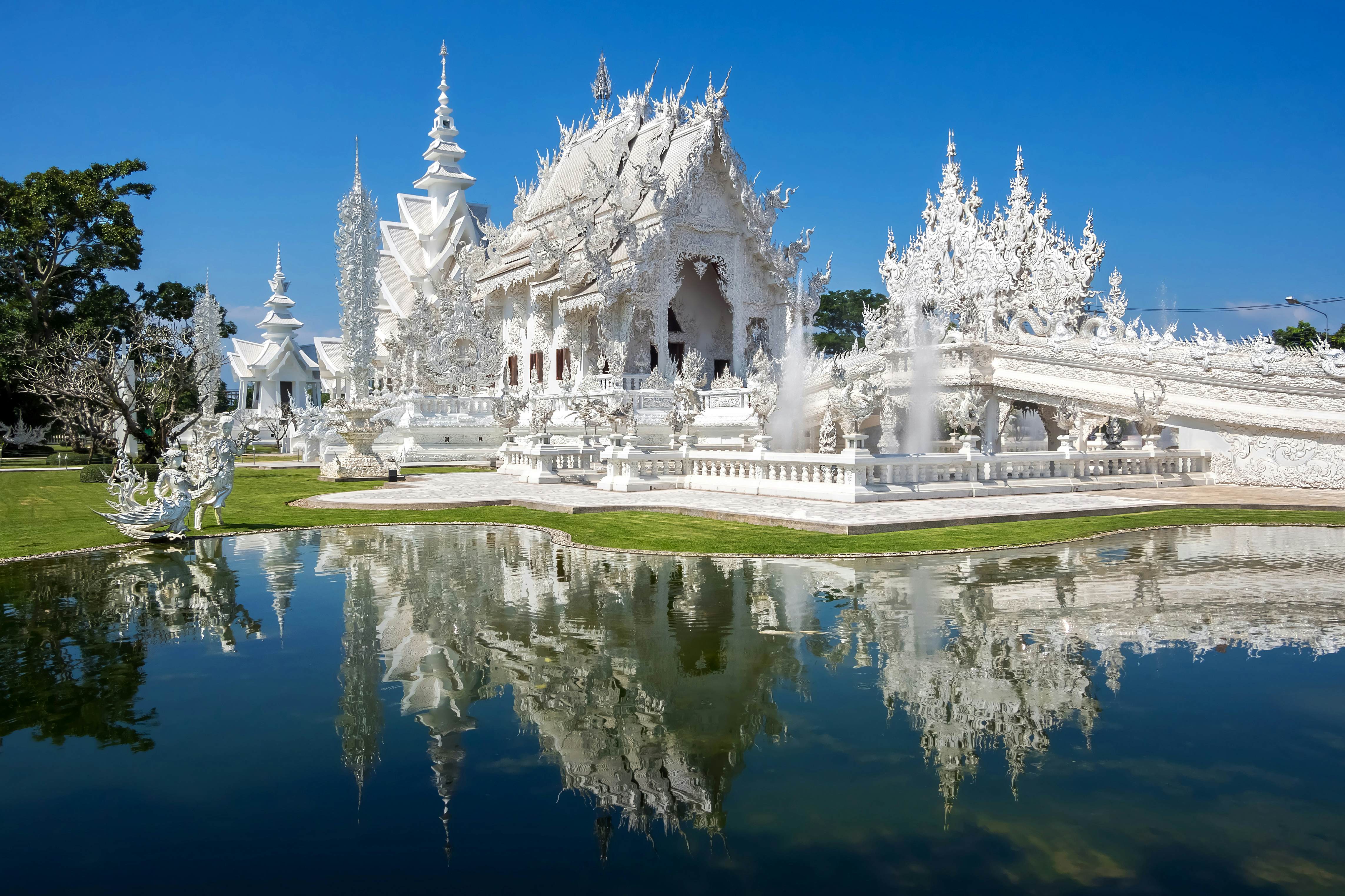 Wat Rong Khun, also known as the White Temple, in Chiang Rai, Thailand.