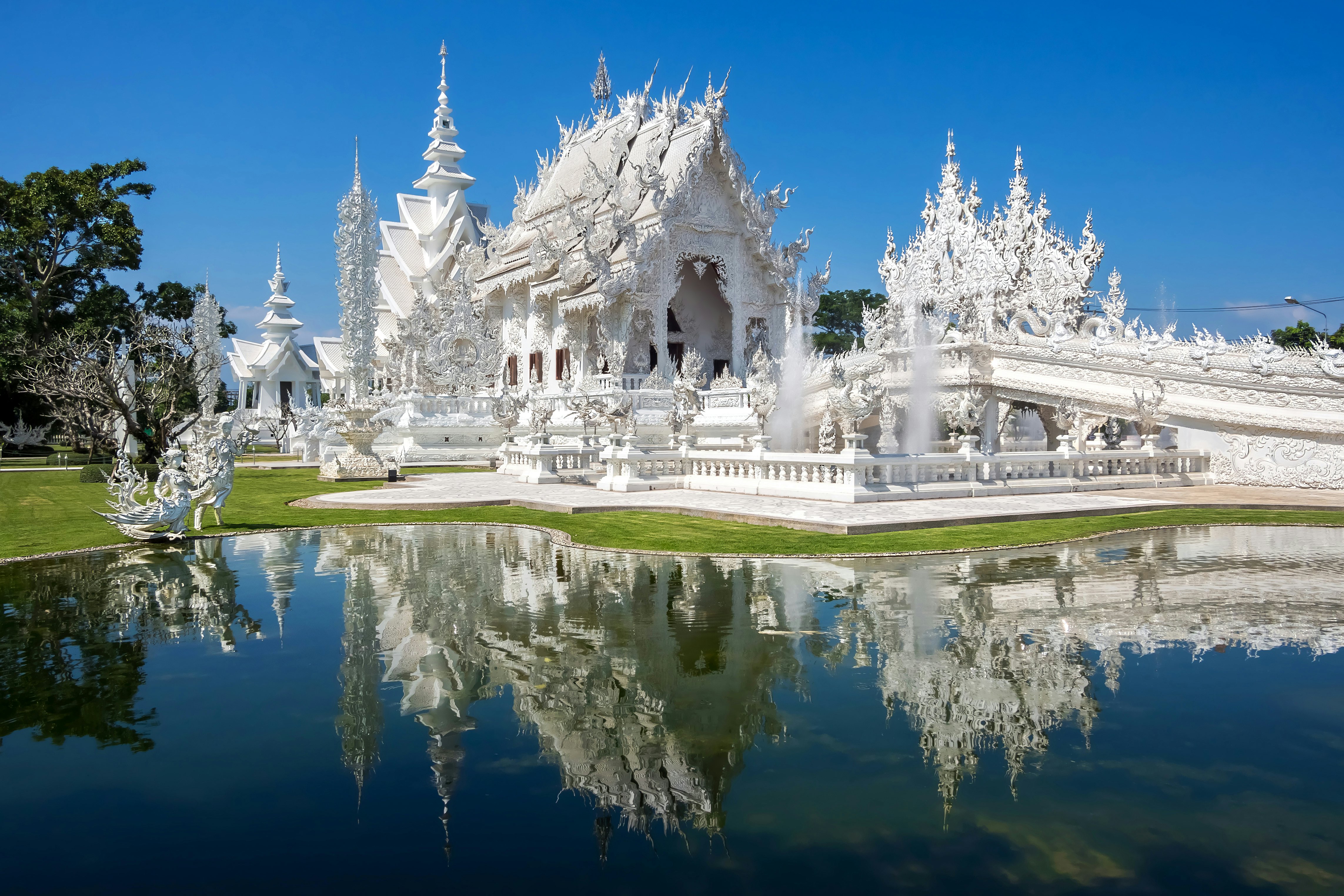 Wat Rong Khun, also known as the White Temple, in Chiang Rai, Thailand.