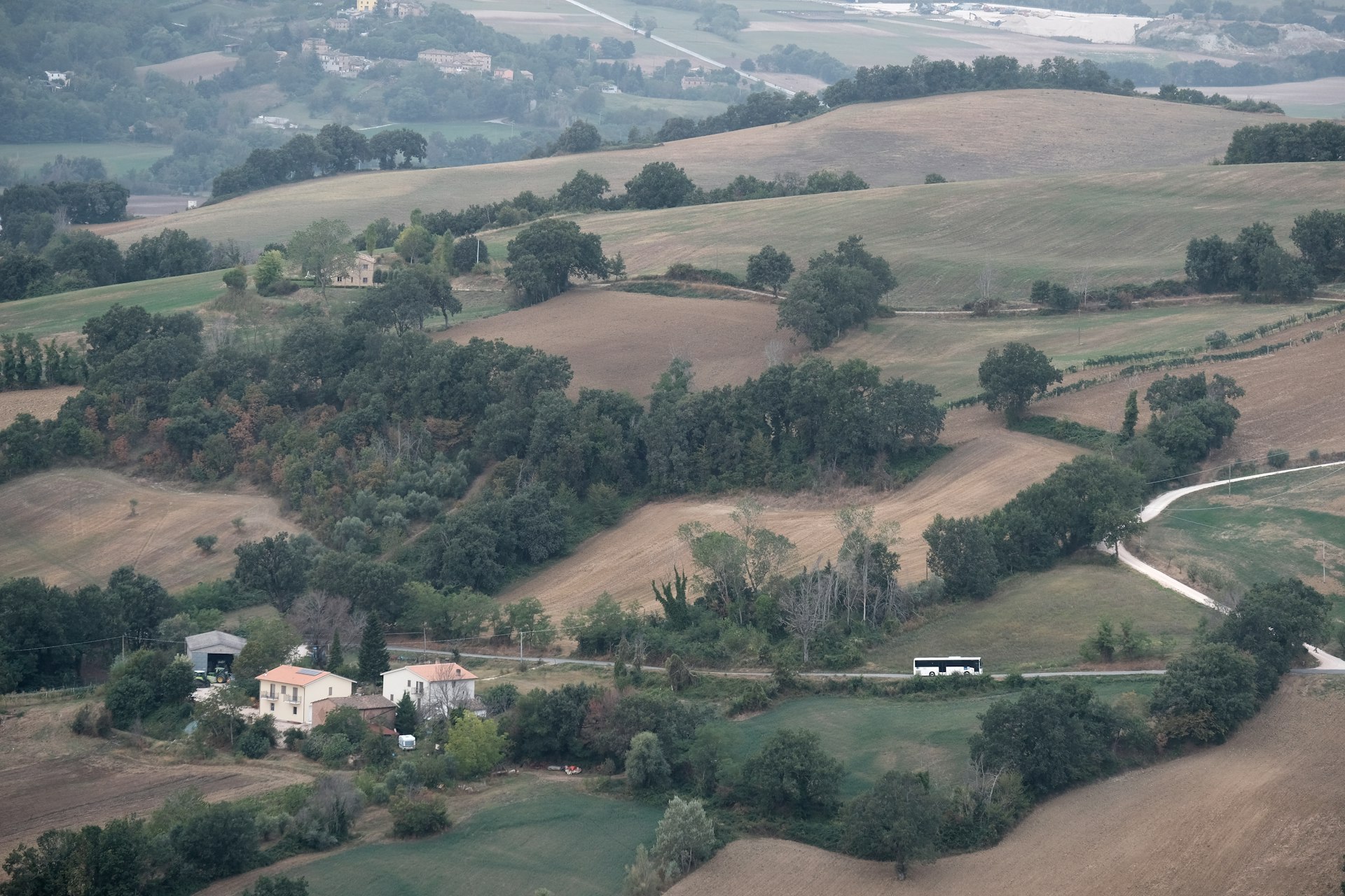 Local buses link the hilltop villages of Le Marche, Italy