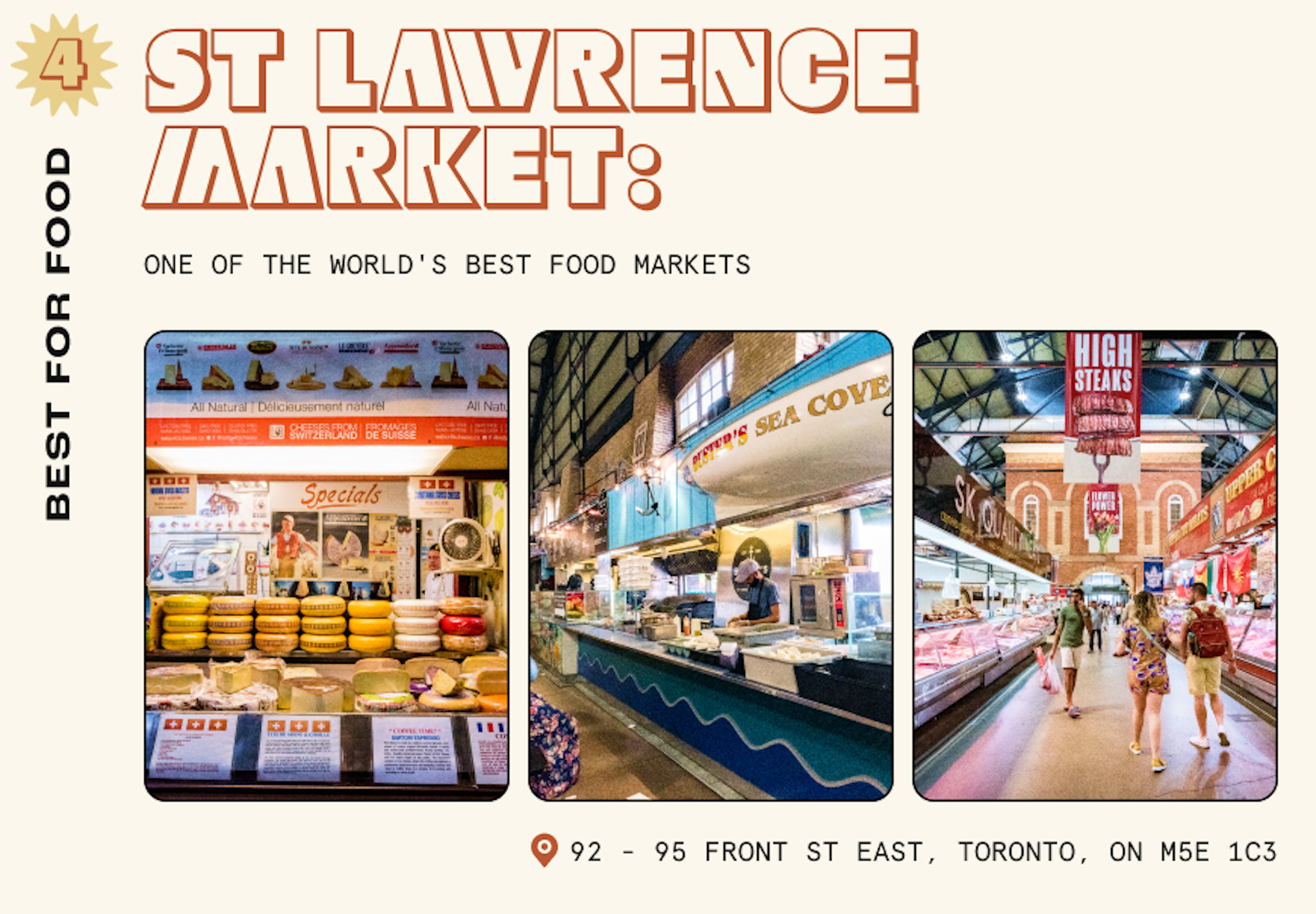 Fresh produce on display across food stalls in St Lawrence Market, Toronto