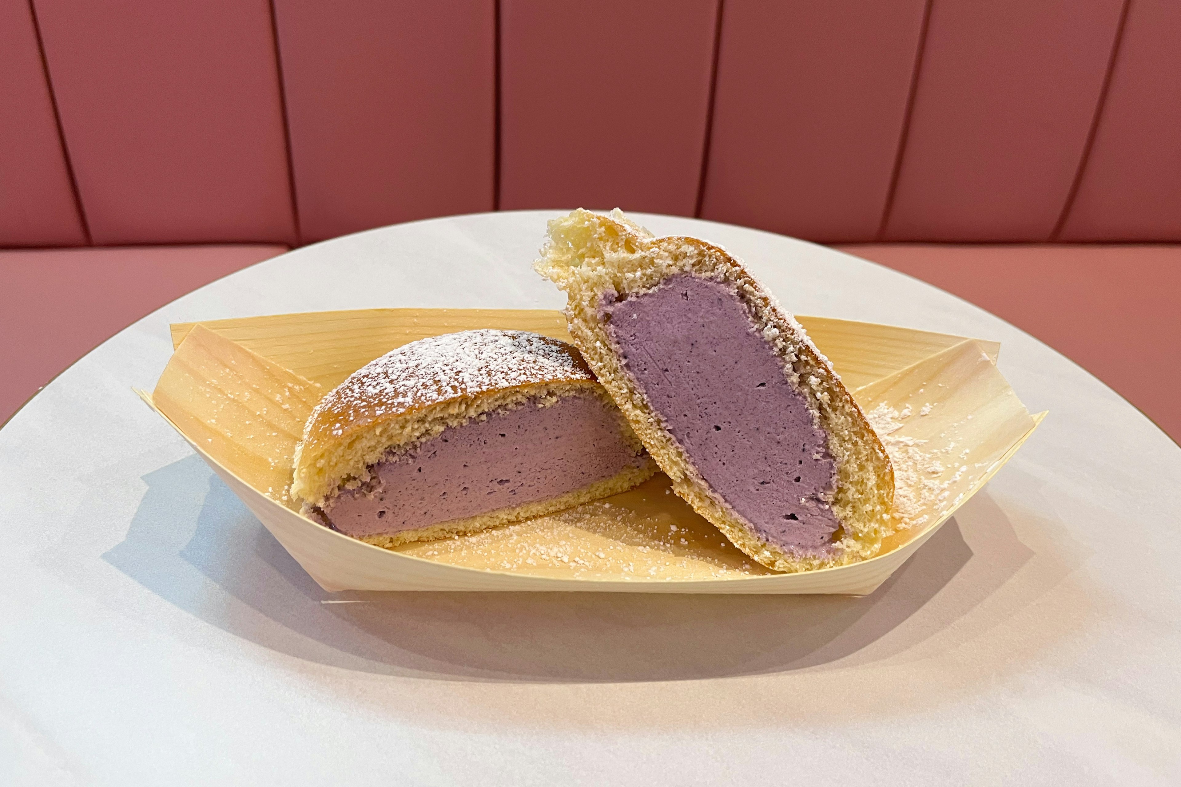 At Mamasons, ube (purple yam) ice cream comes inside traditional Filipino pandesal