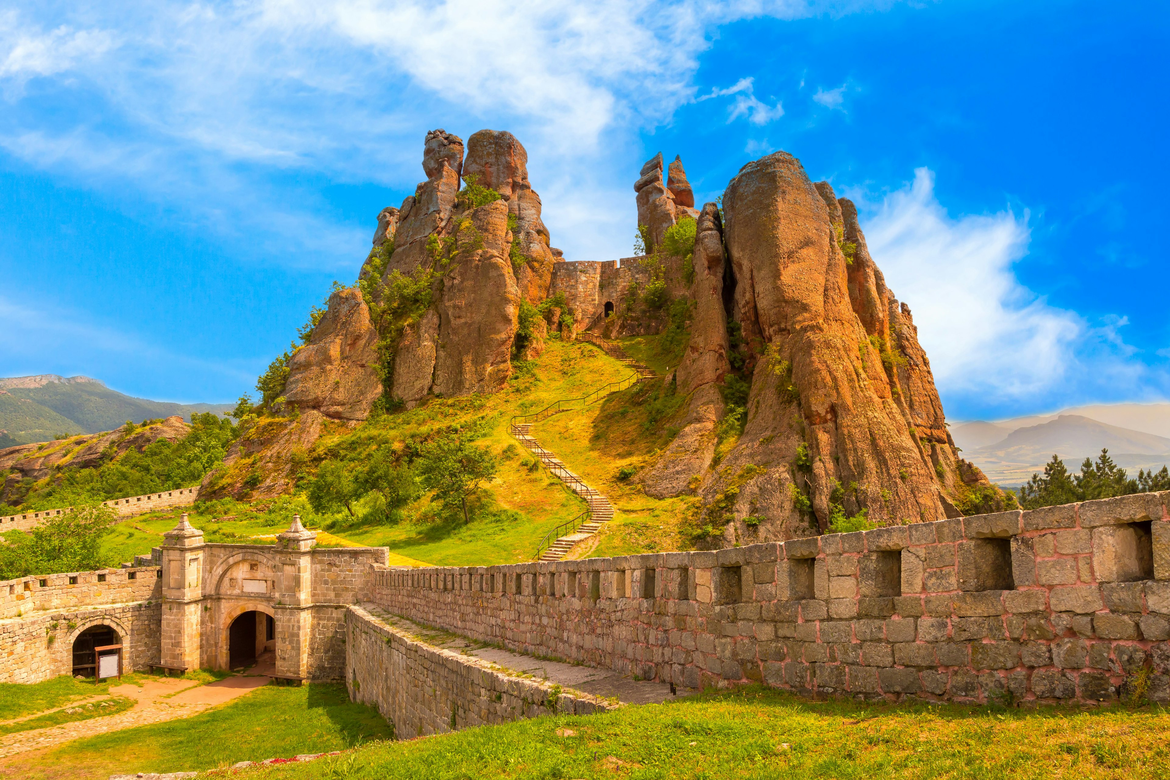 Belogradchik cliff rocks and wall at ancient Kaleto, Bulgaria