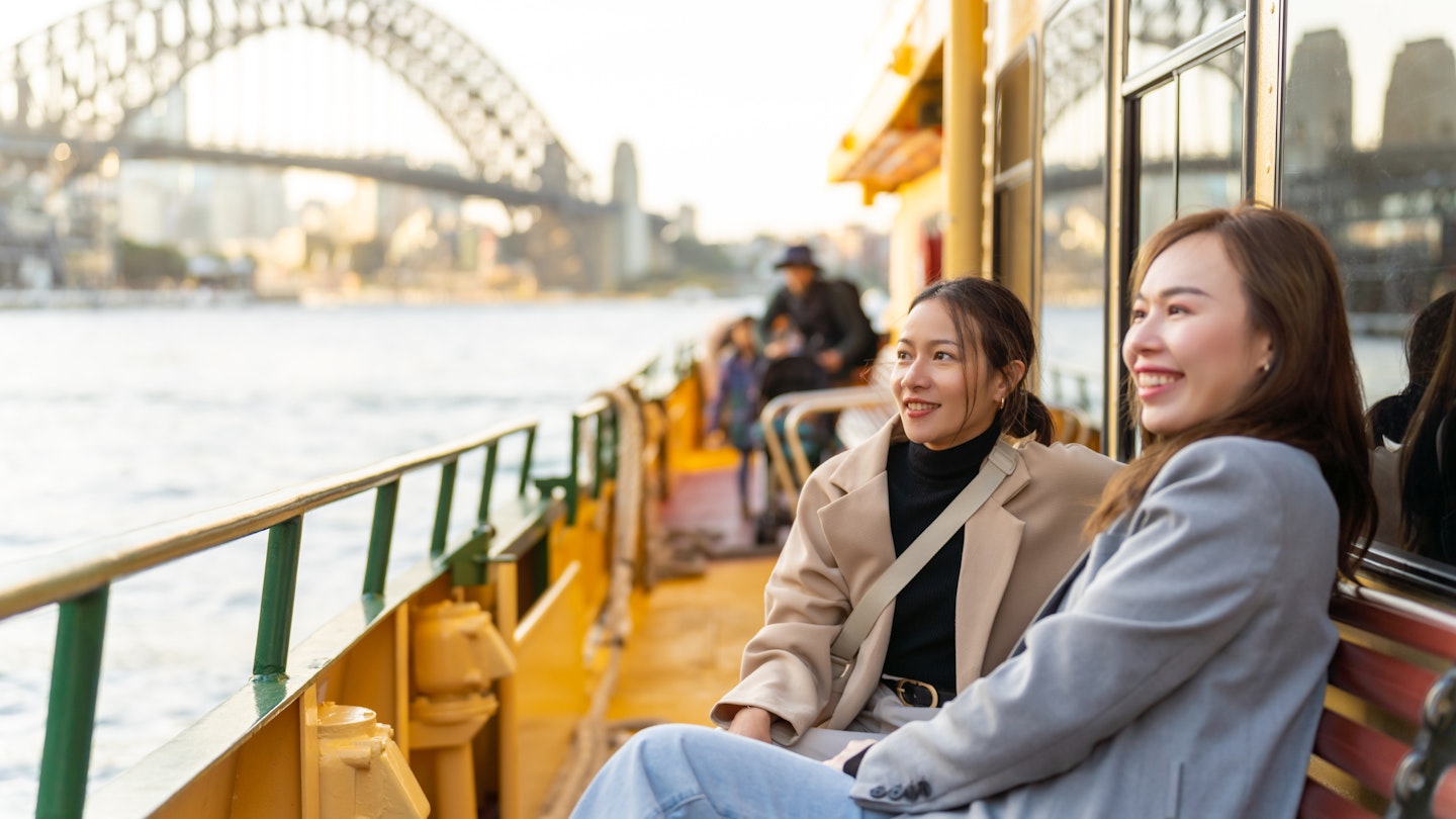 Happy Asian woman friends sitting on ferry boat crossing Sydney harbour in Australia. Attractive girl enjoy and fun urban outdoor lifestyle shopping and travel in the city on holiday vacation.; Shutterstock ID 2329771921; full: 65050; gl: Online ed; netsuite: Sydney budget; your: Claire N
2329771921