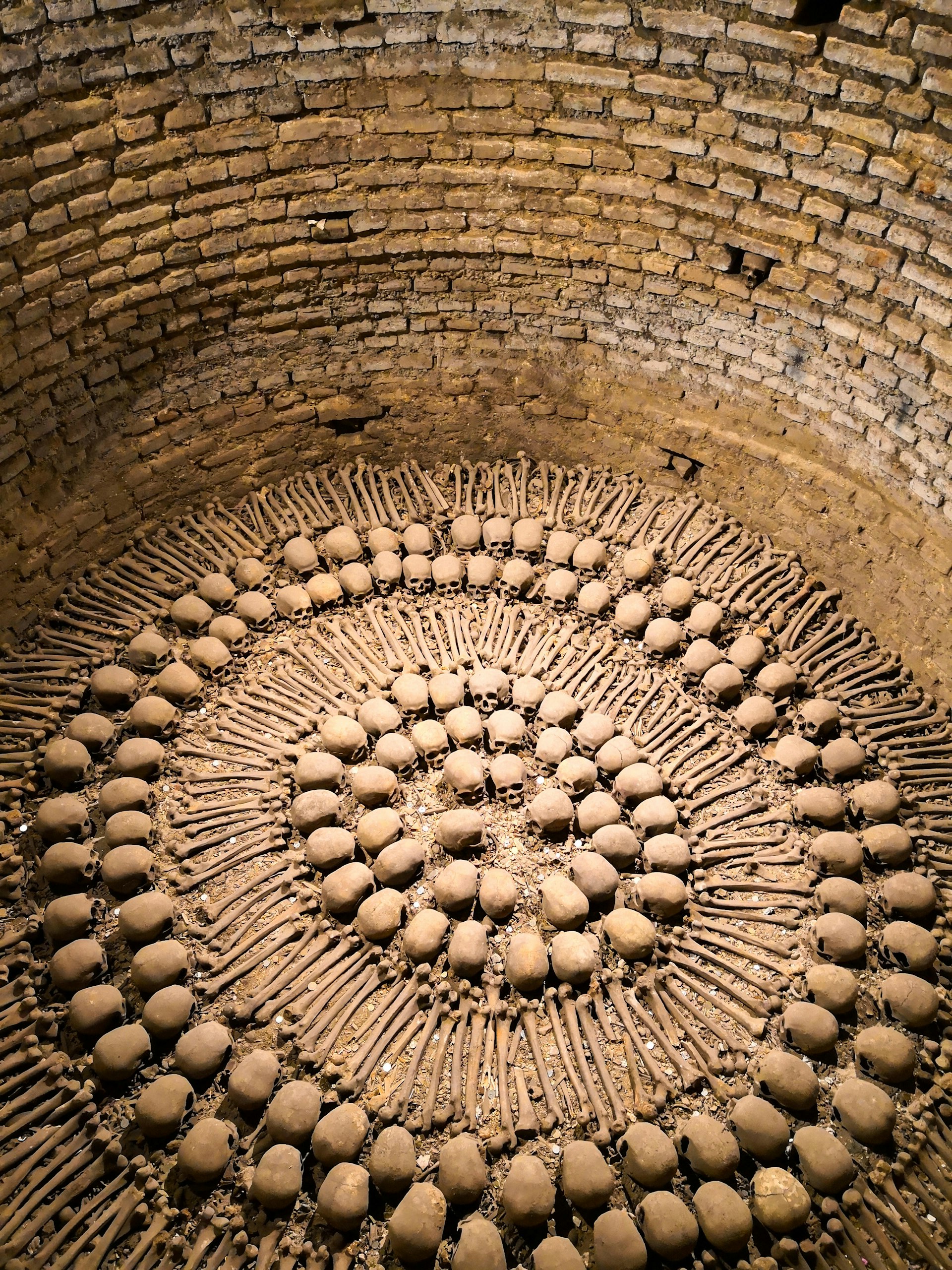 Bones laid out geometrically in the catacombs beneath The Monasterio de San Francisco, Lima