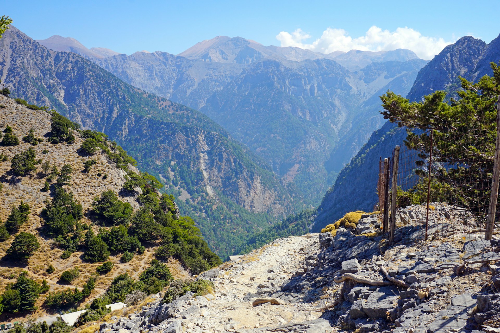 A hiking path through leads through mountains surrounding Samaria Gorge, Crete, Greece