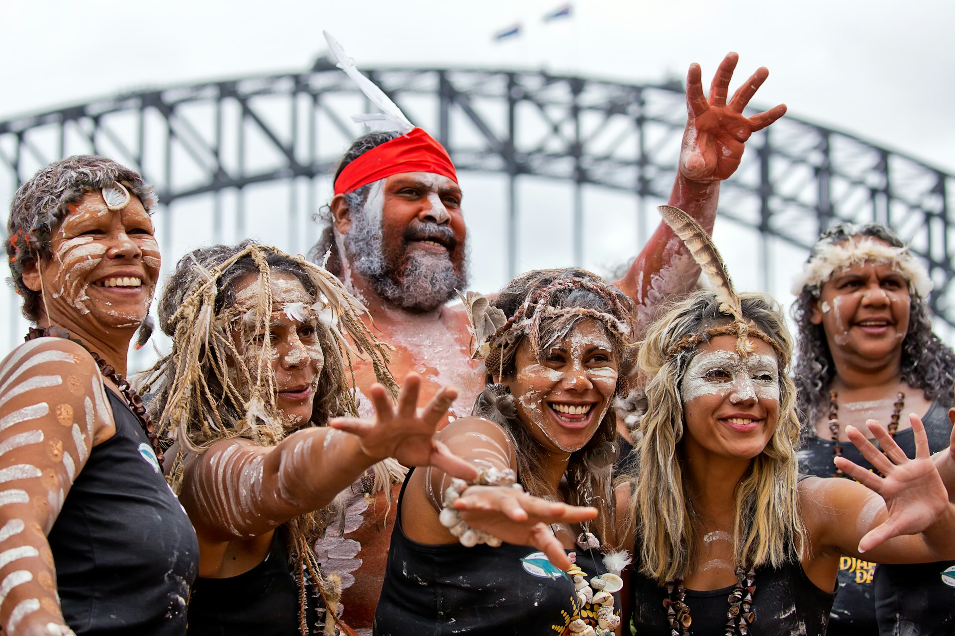 Indigenous dancers strike a pose during the Homeground festival - a major annual celebration of aboriginal culture.