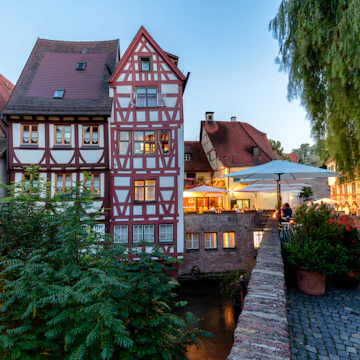 Old houses in the famous Ulm fishing district, Fischerviertel, Baden-Wurttemberg, Germany, HDR imaging