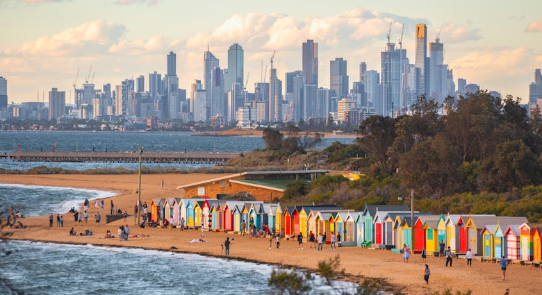 Brighton bathing boxes and Melbourne skyline
1131691816
melbourne - australia, australia, city, urban skyline, bay of water, skyscraper, water, sea, cityscape, travel, modern, building exterior, travel destinations, architecture, famous place, beach, copy space, backgrounds, brighton - melbourne, beach hut, summer, color image, high angle view, horizontal, capital cities, incidental people, dusk, city life, sky