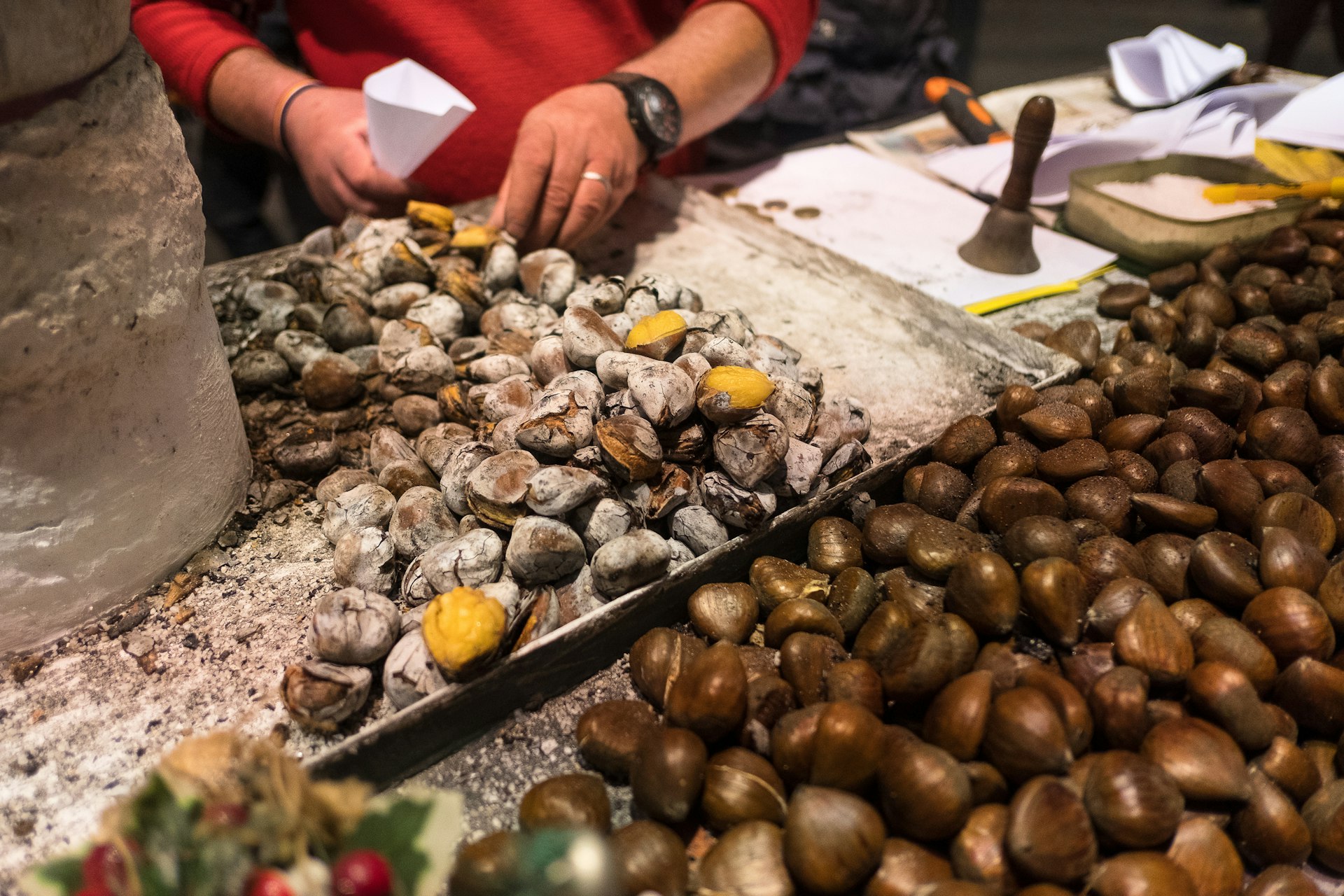 Chestnuts street roasting in Seville, Spain, during Christmastime