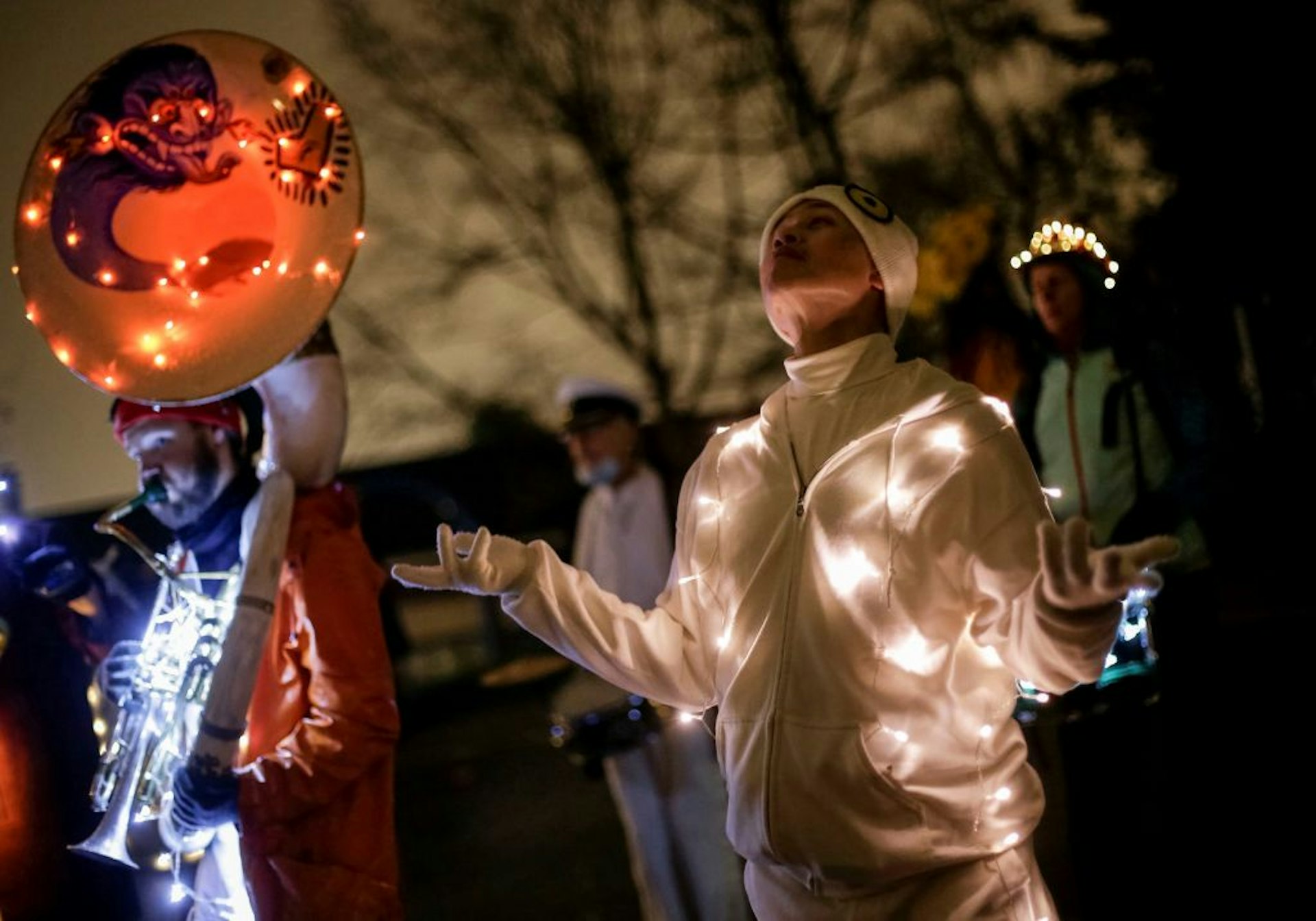 People take part in a lantern festival to welcome the winter solstice in Vancouver, Canada