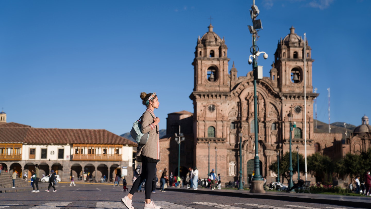 Happy female tourist walking around Cusco in front of the Cathedral - travel destinations concepts
1324227699
Tourist walking around Cusco in front of the Cathedral - stock photo
Happy female tourist walking around Cusco in front of the Cathedral - travel destinations concepts
