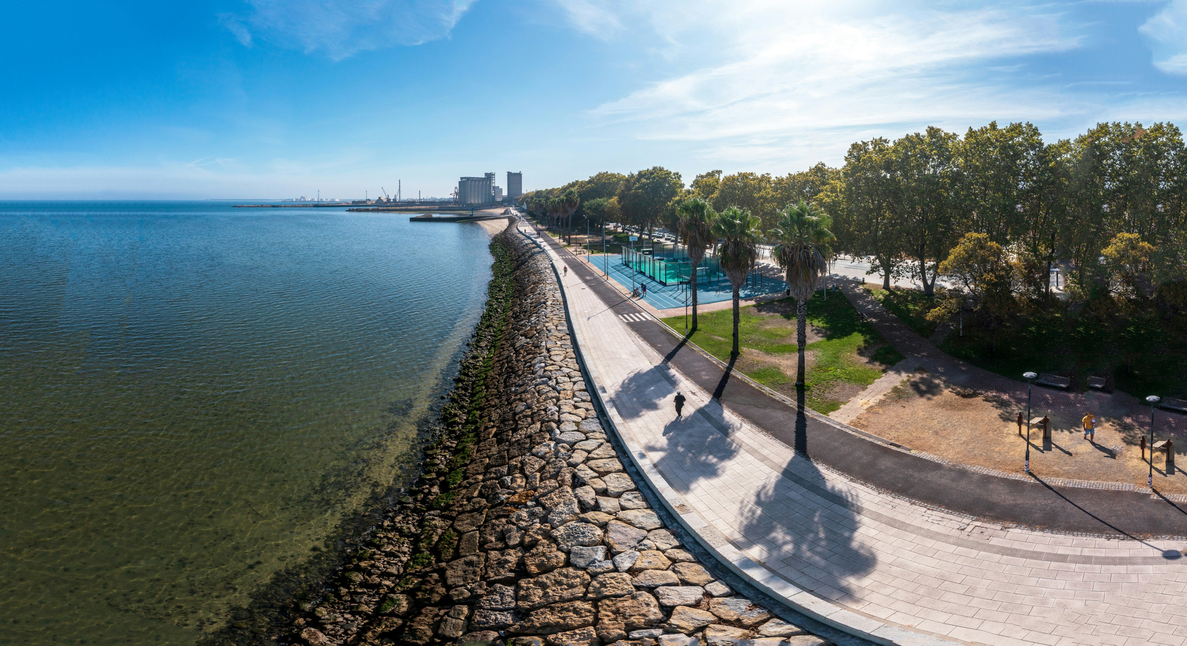 Aerial photo from the Barreiro city, near Lisbon during the sunset hour. River Tagus..Barreiro has a view of the city of Lisbon from Avenida da Praia and a riverside area called Alburrica.