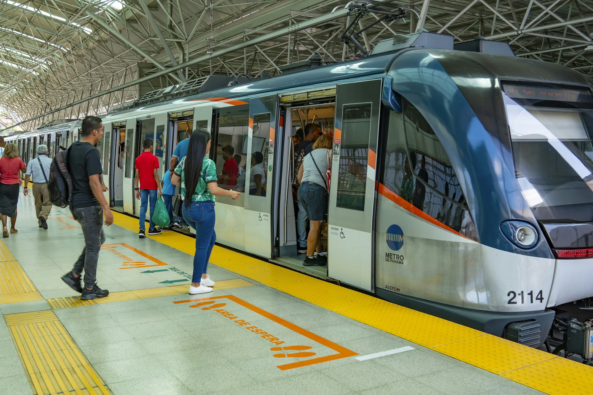 Passengers travel on a subway train in Panama City
