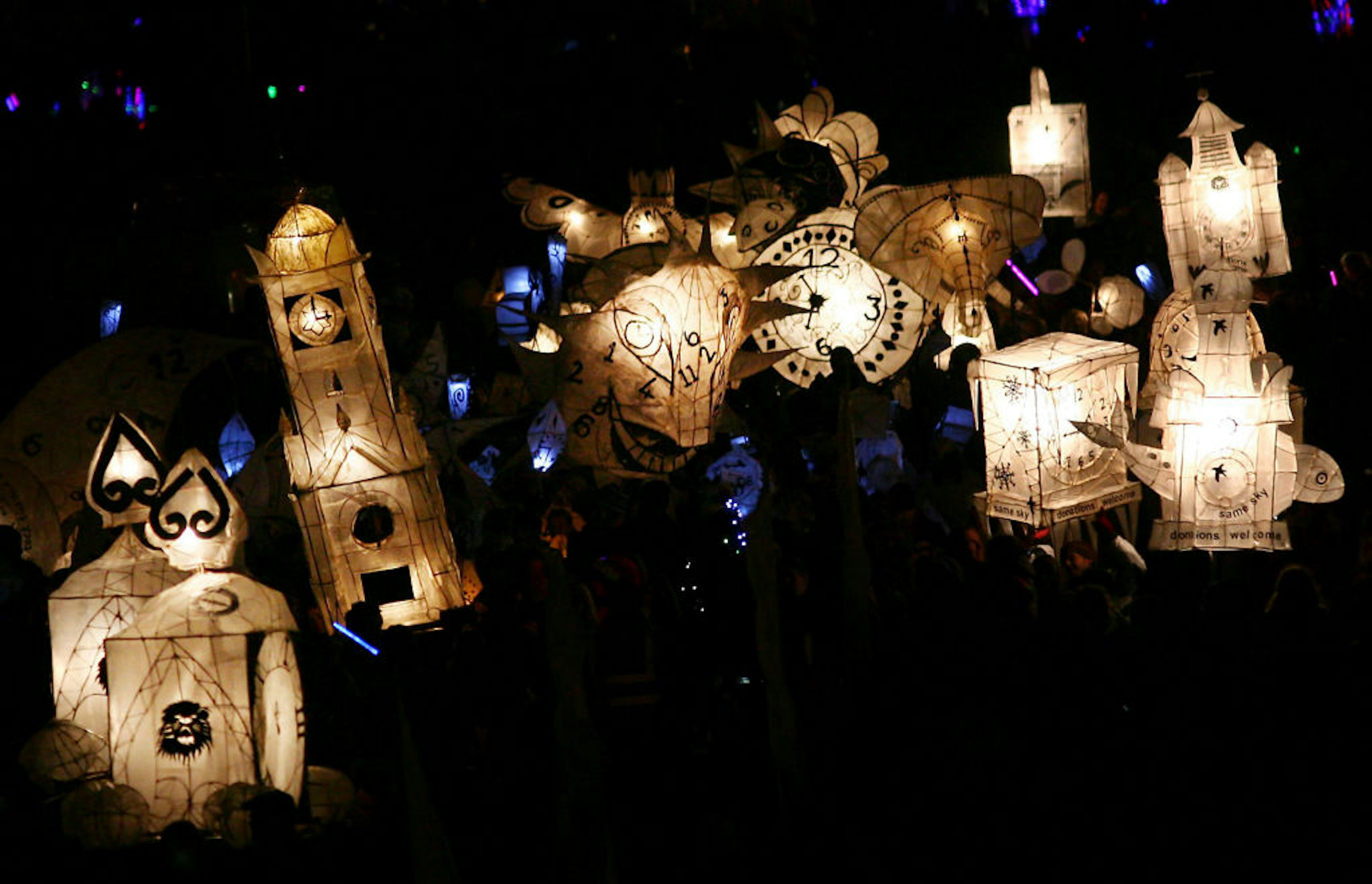 The Burning the Clocks parade of lanterns moves through Brighton in East Sussex as part of celebration of the winter solstice.