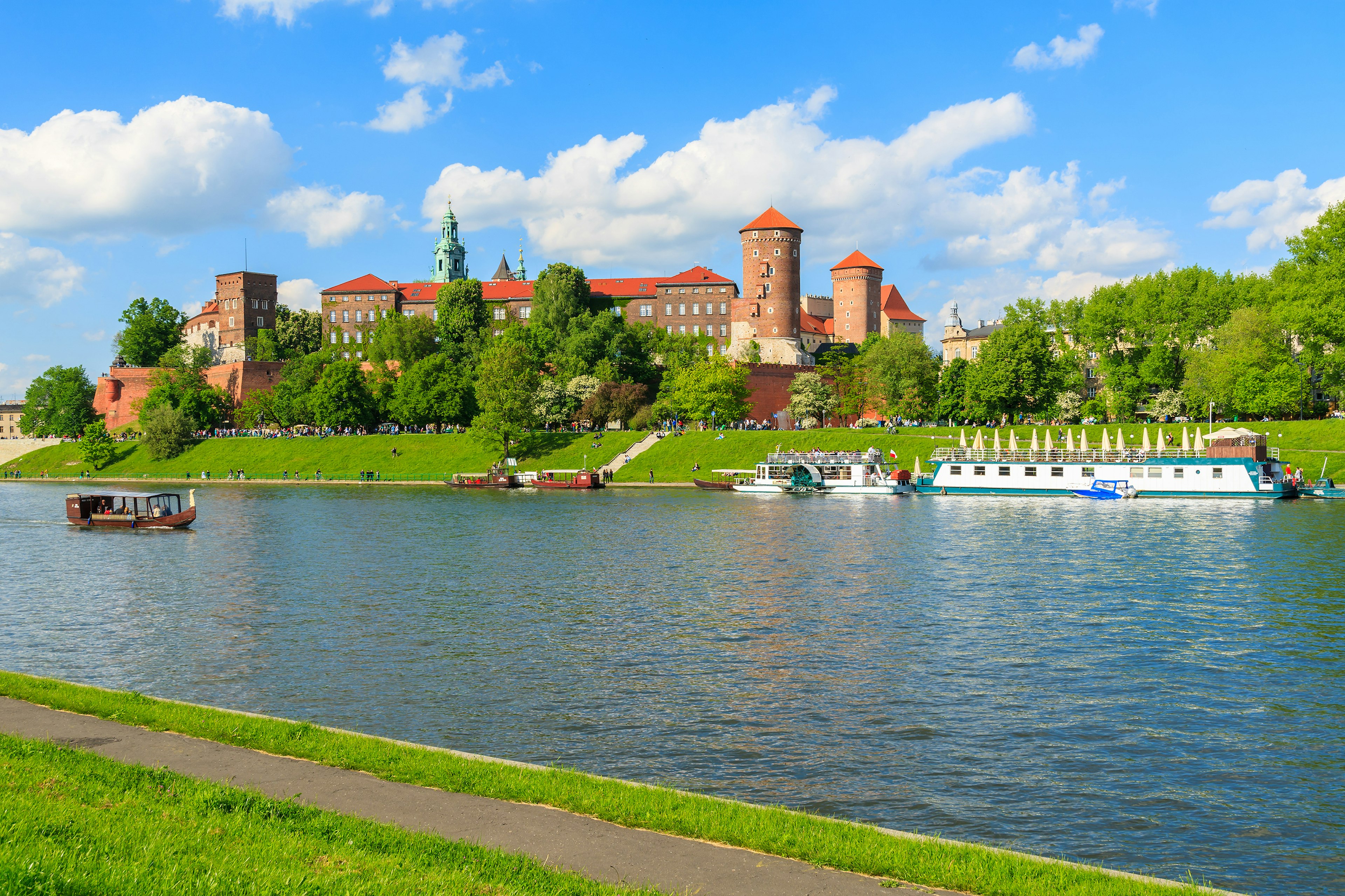 A shot of the cruise ships on the Vistula River, Krakow