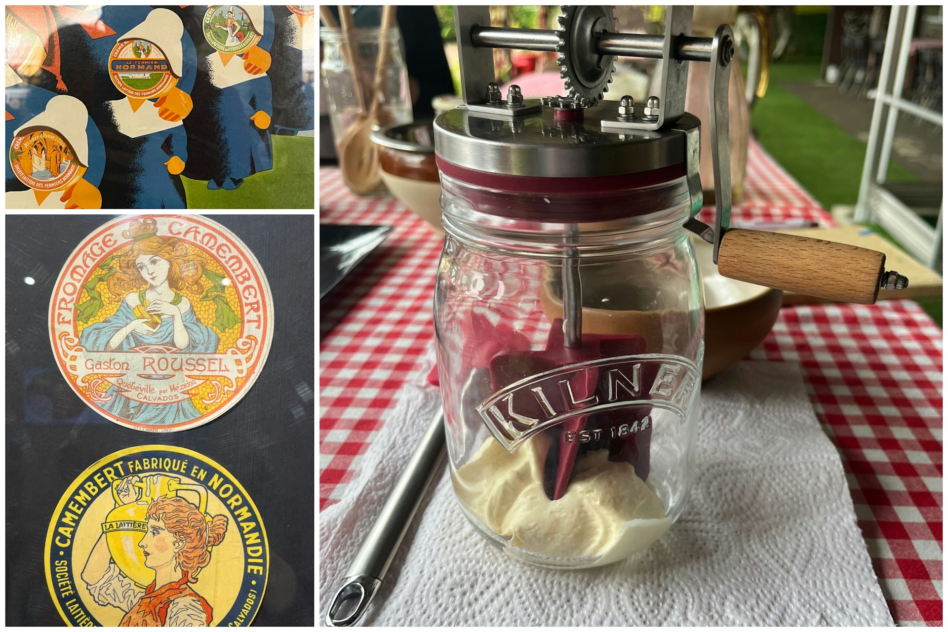 Butter-churning and camembert stickers at a museum in France