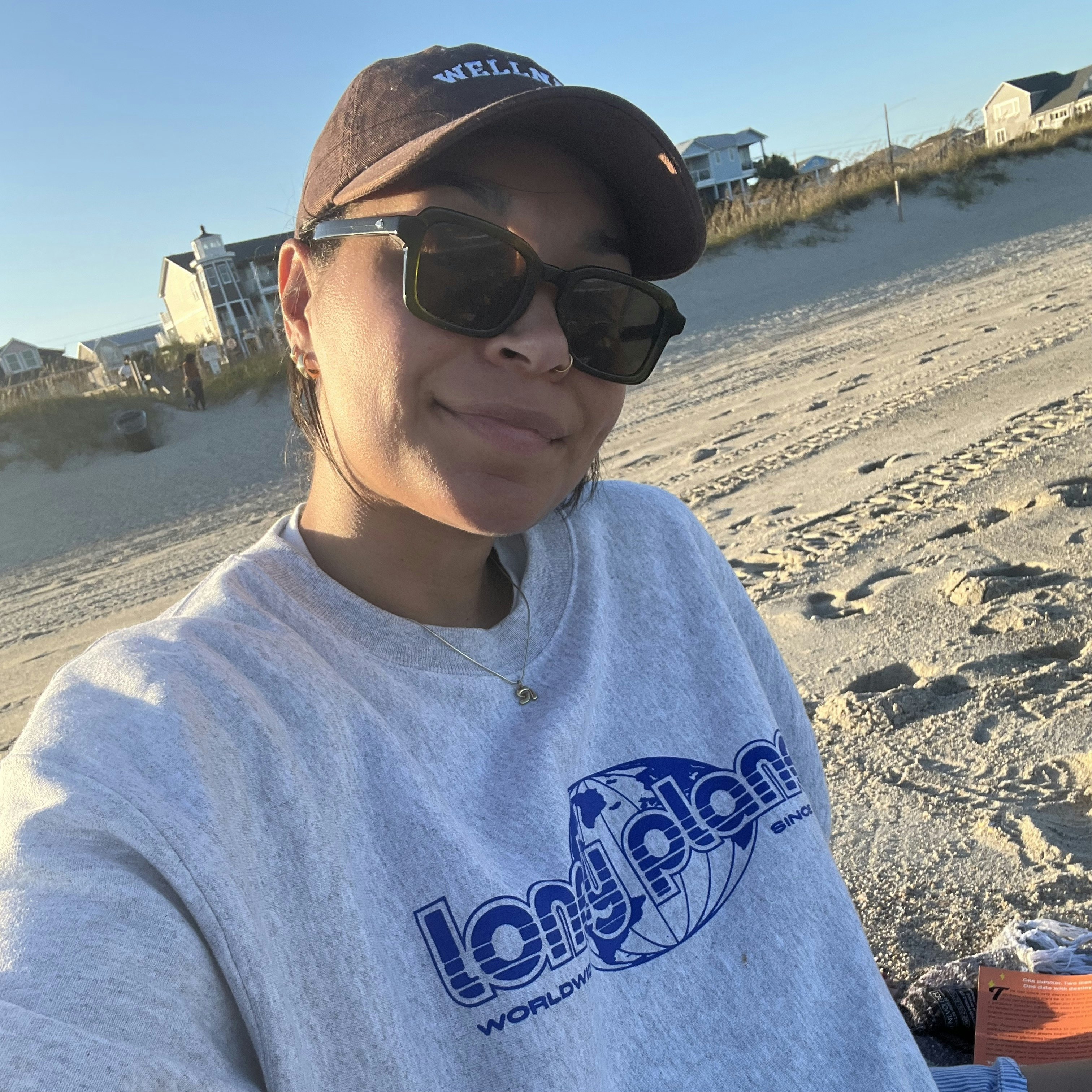 Rachel Lewis taking a selfie on the sands at Kure Beach, North Carolina