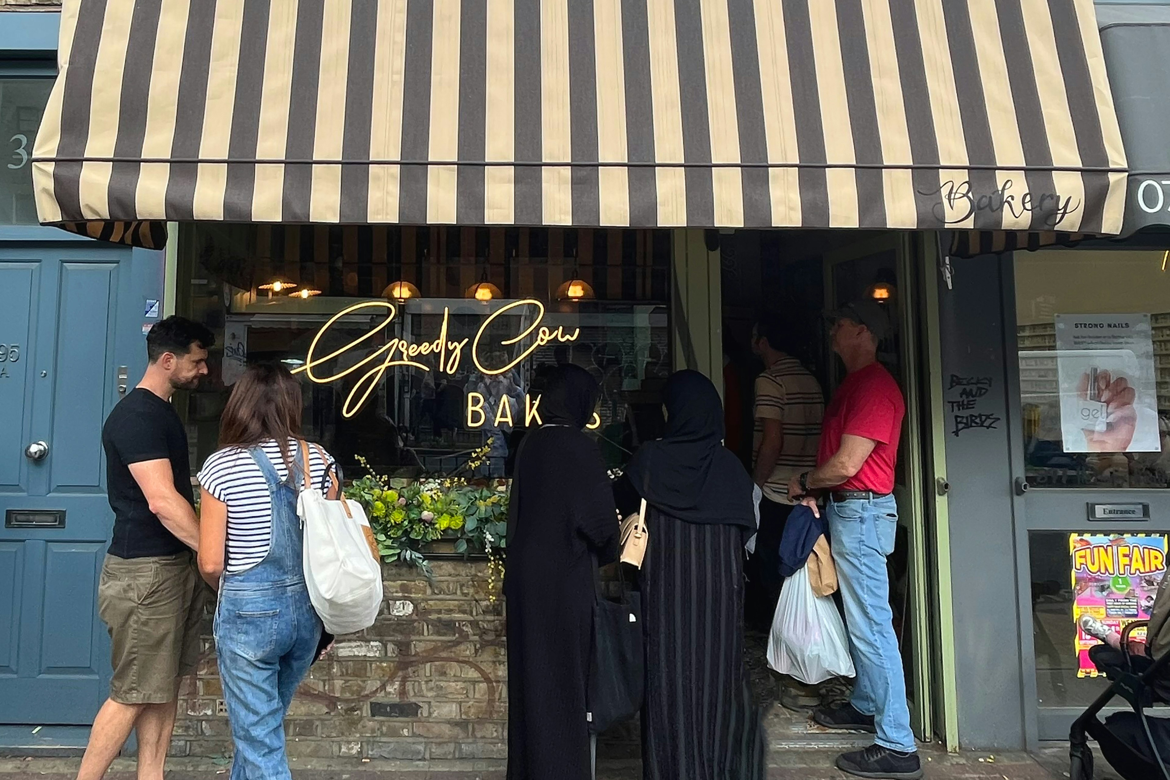 Outside Greedy Cow Bakes in Hackney, London