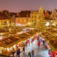 Christmas tree and market stalls in Tallinn, Estonia