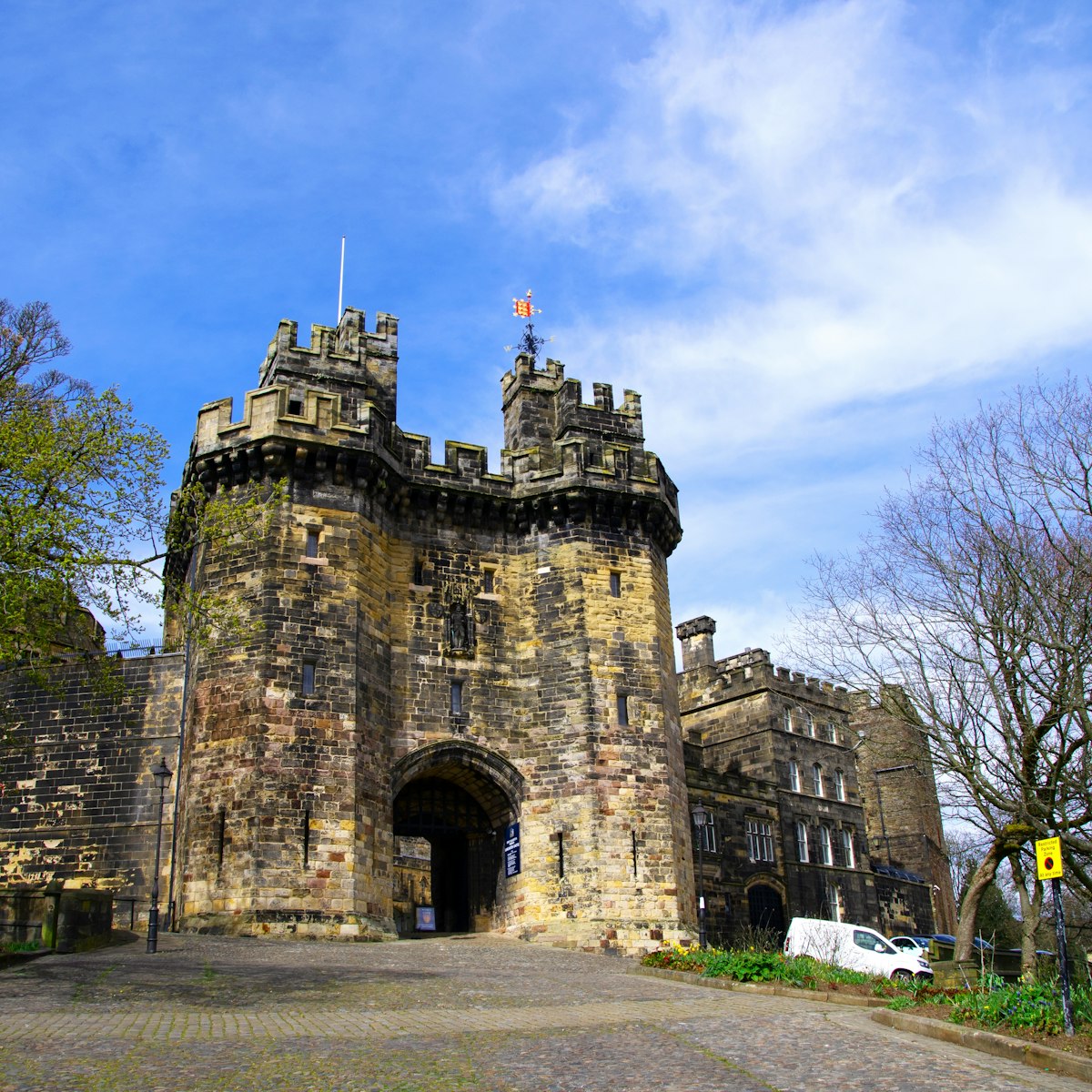 Lancaster Castle is a medieval castle founded in the 11th century on the site of a Roman fort.  Lancaster, Lancashire, England, on Monday, 11th April, 2022.
1392477051