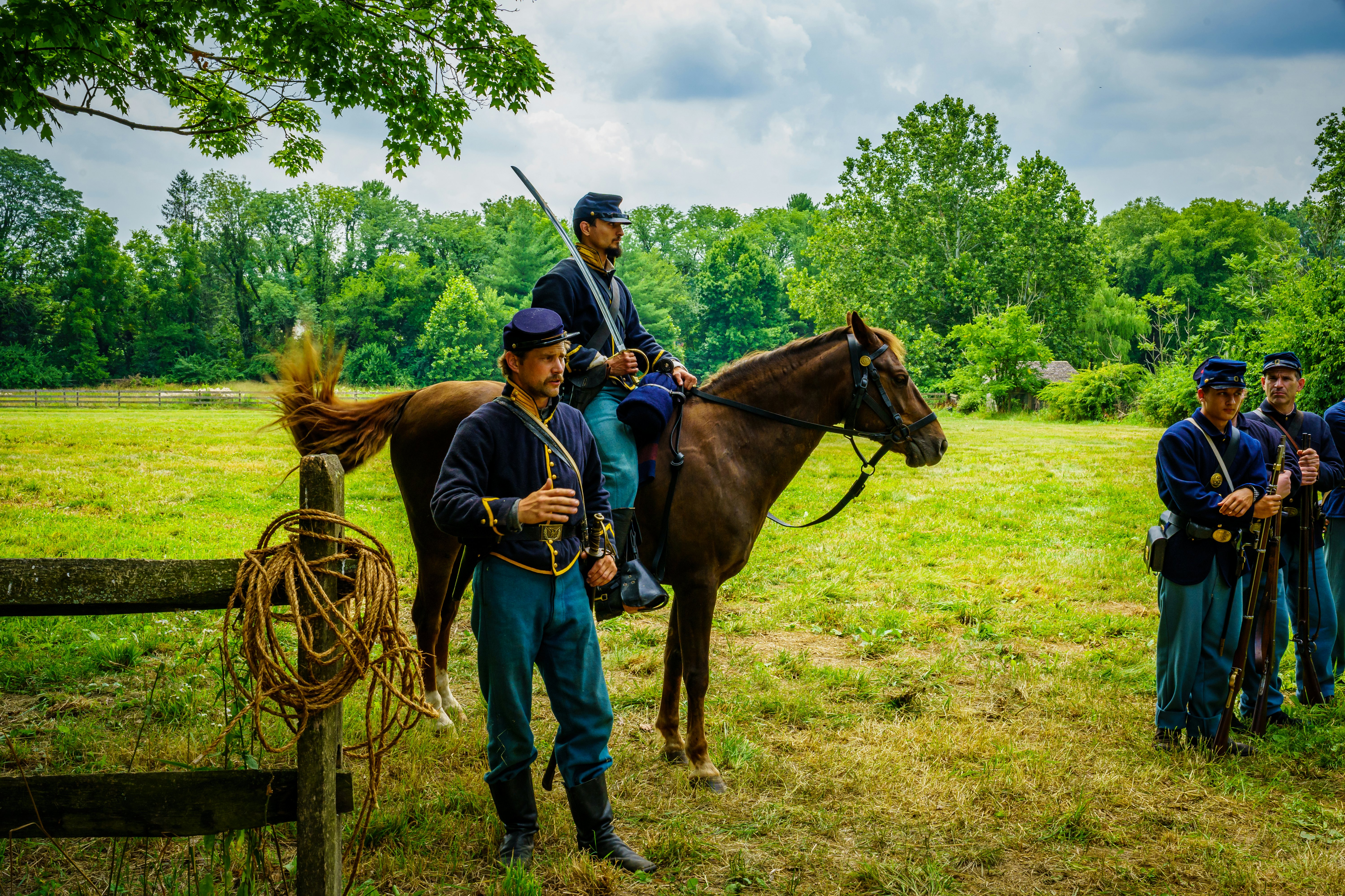 Lancaster, PA, USA  July 16, 2022: Union Armys Cavalry Soldiers explain their duties and tactics to visitors at the Landis Valley Farm Museum during the Civil War Weekend Event.
1409333857
america, american, attraction, camp, civil, county, demonstration, encampment, lancaster, landis, pa, reenactor, soldiers, tents, union, us