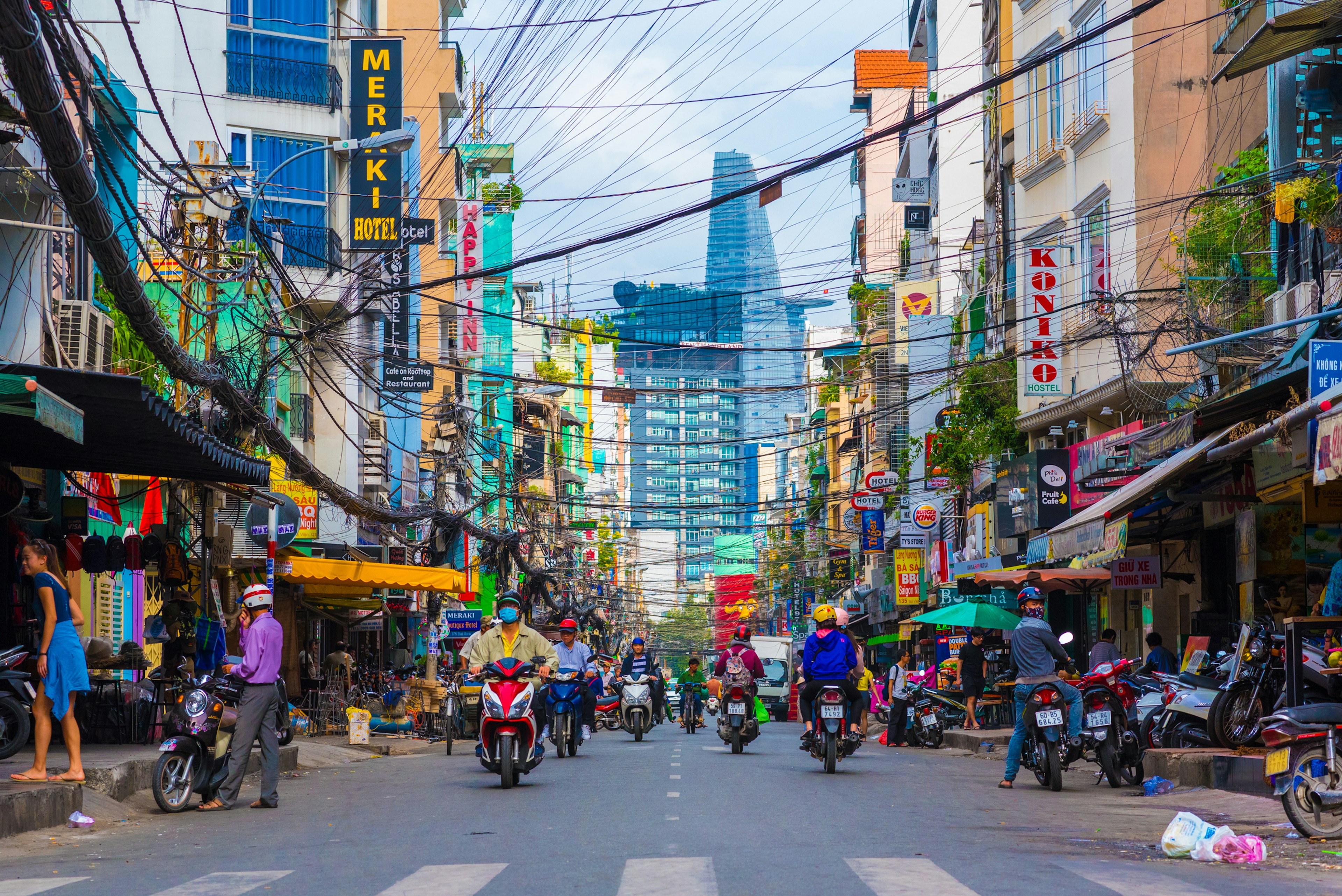 Scooters on Bui Vien St, Ho Chi Minh City, Vietnam