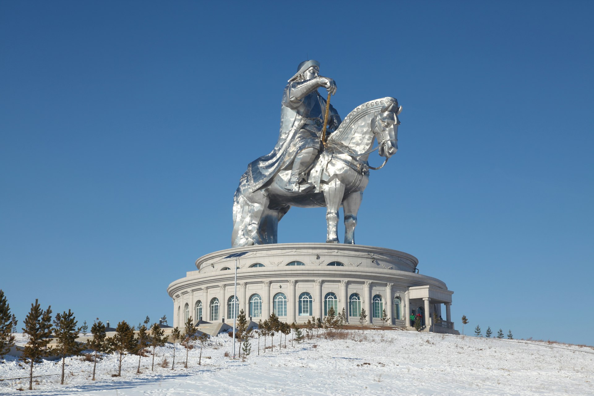 Equestrian statue of Genghis Khan on a sunny winter day, Ulaanbaatar, Mongolia