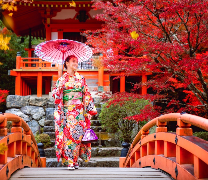 Japanese girl in kimono traditional dress walk in red bridge in Daigoji temple in autumn time, kyoto, Japan; Shutterstock ID 1575035005; full: 65050; gl: Online editorial; netsuite: Kyoto things to know; your: Claire Naylor
1575035005