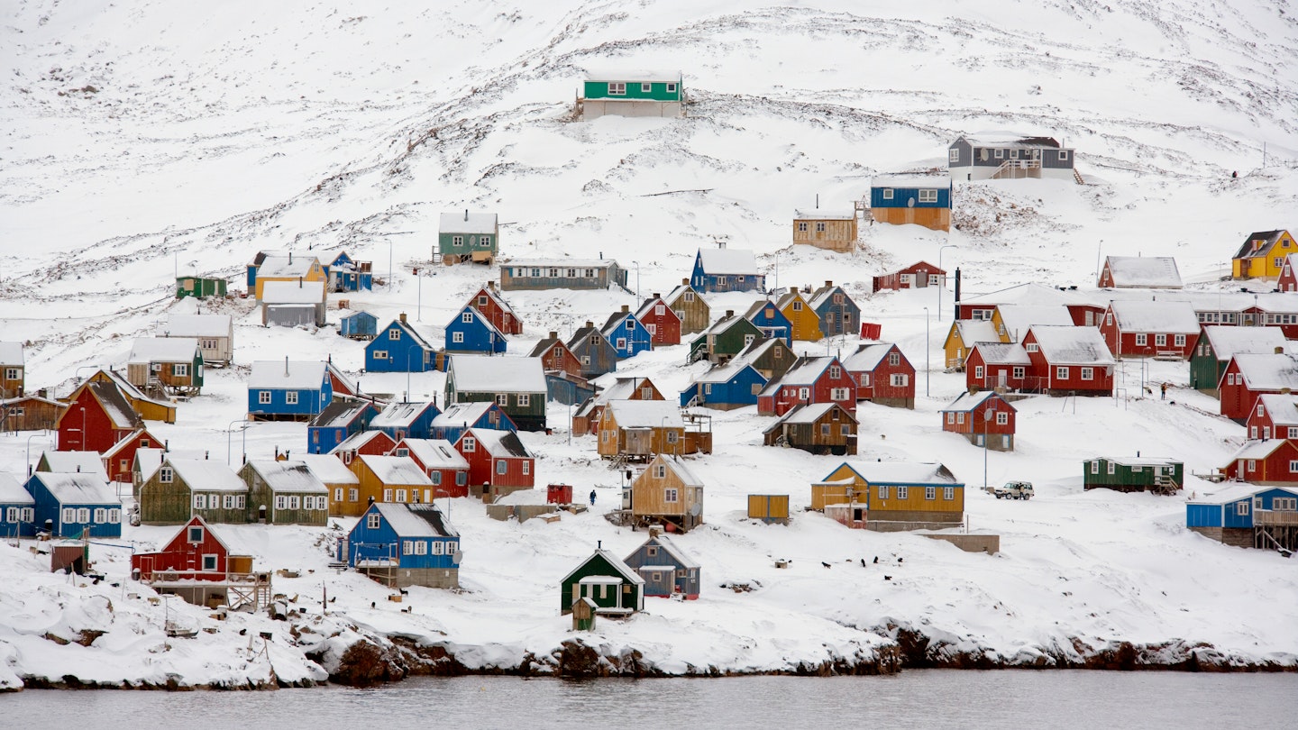 Settlement of Ittoqqortoormiit (pop. 551) at the entrance to Scoresbysund in eastern Greenland.; Shutterstock ID 1579376257; full: 65050; gl: Lonely Planet Online Editorial; netsuite: Coldest vacation places on Earth; your: Brian Healy
1579376257
