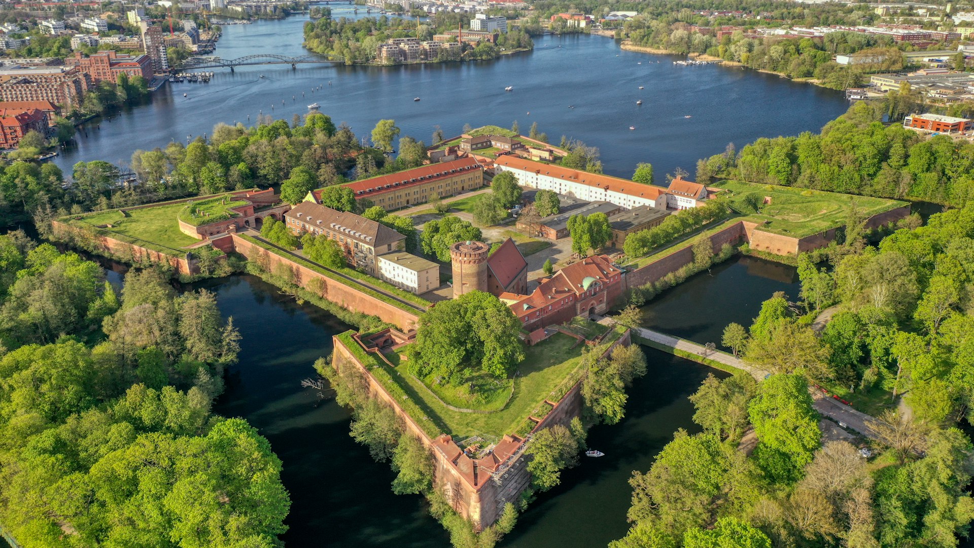 Aerial photo of Citadel Spandau in Berlin, Germany - a large fortress on the water