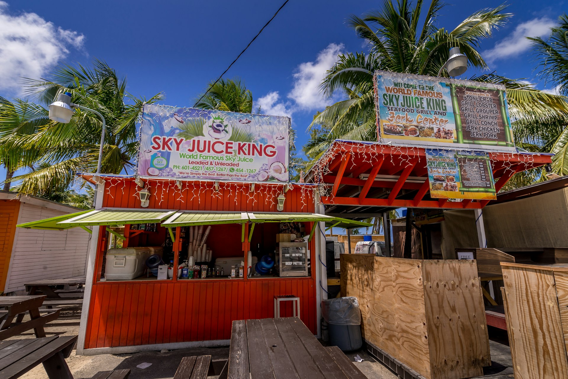 A small hut selling sky juice, a Bahamian cocktail