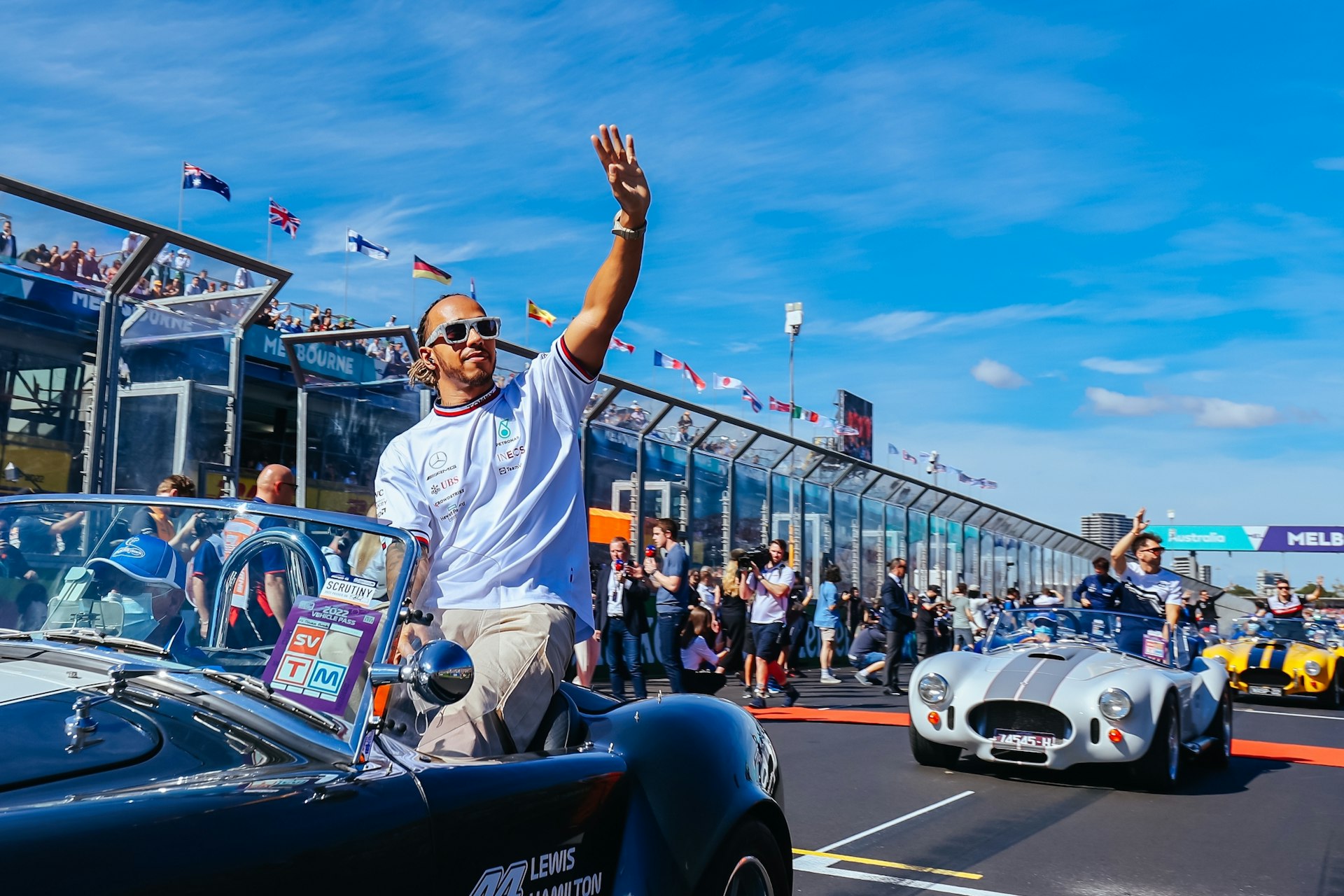 Lewis Hamilton in the drivers parade before the start of the 2022 Australian Formula 1 Grand Prix