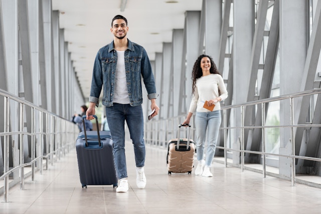 Transportation Concept. Smiling Arab Man And Woman With Suitcases Walking At Airport Terminal, Happy Male And Female Going With Luggage To Departure Gate, Enjoying Air Travels, Copy Space; Shutterstock ID 2176705839; full: 65050; gl: Digital; netsuite: Points and Miles; your: Zachary Laks
2176705839
Asset ID: 2176705839

Transportation Concept. Smiling Arab Man And Woman With Suitcases Walking At Airport Terminal, Happy Male And Female Going With Luggage To Departure Gate, Enjoying Air Travels, Copy Space