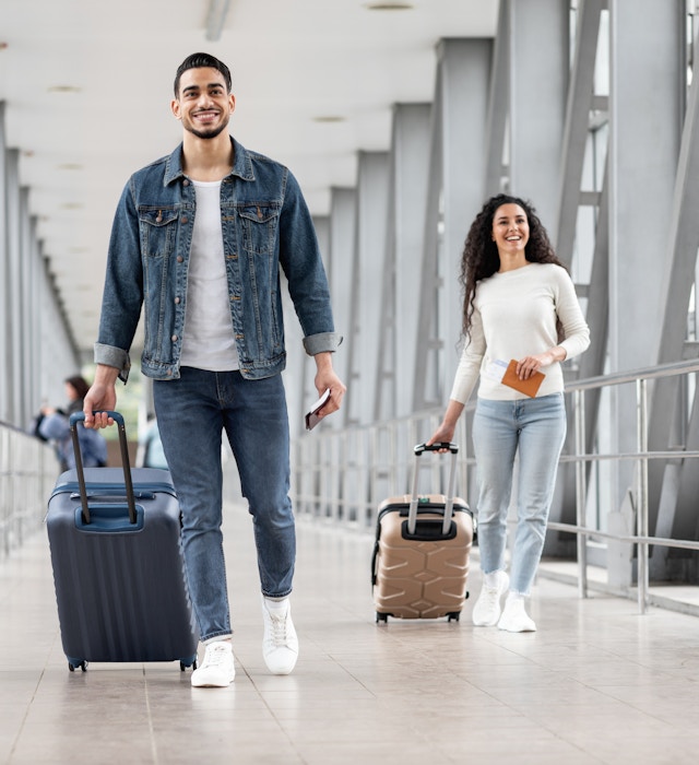 Transportation Concept. Smiling Arab Man And Woman With Suitcases Walking At Airport Terminal, Happy Male And Female Going With Luggage To Departure Gate, Enjoying Air Travels, Copy Space; Shutterstock ID 2176705839; full: 65050; gl: Digital; netsuite: Points and Miles; your: Zachary Laks
2176705839
Asset ID: 2176705839

Transportation Concept. Smiling Arab Man And Woman With Suitcases Walking At Airport Terminal, Happy Male And Female Going With Luggage To Departure Gate, Enjoying Air Travels, Copy Space