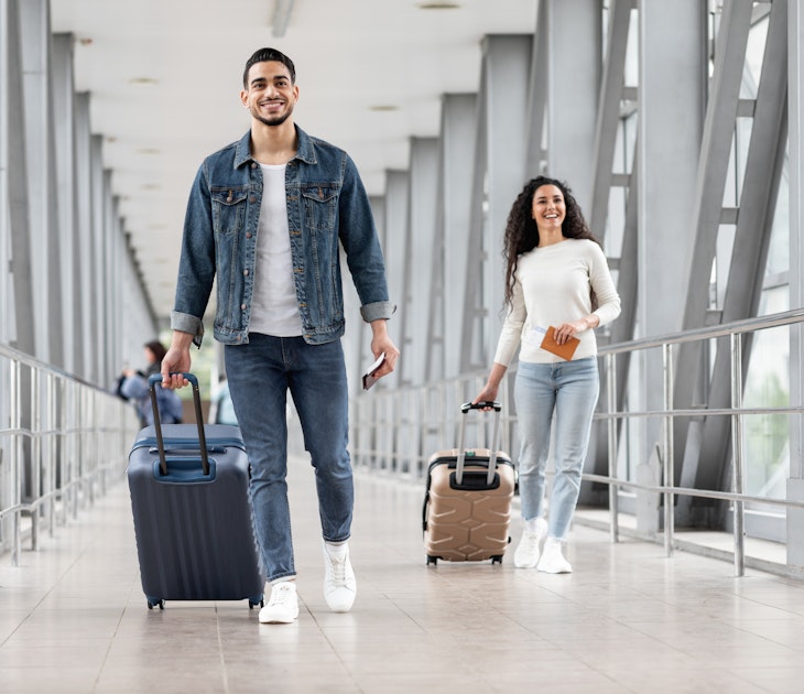 Transportation Concept. Smiling Arab Man And Woman With Suitcases Walking At Airport Terminal, Happy Male And Female Going With Luggage To Departure Gate, Enjoying Air Travels, Copy Space; Shutterstock ID 2176705839; full: 65050; gl: Digital; netsuite: Points and Miles; your: Zachary Laks
2176705839
Asset ID: 2176705839

Transportation Concept. Smiling Arab Man And Woman With Suitcases Walking At Airport Terminal, Happy Male And Female Going With Luggage To Departure Gate, Enjoying Air Travels, Copy Space